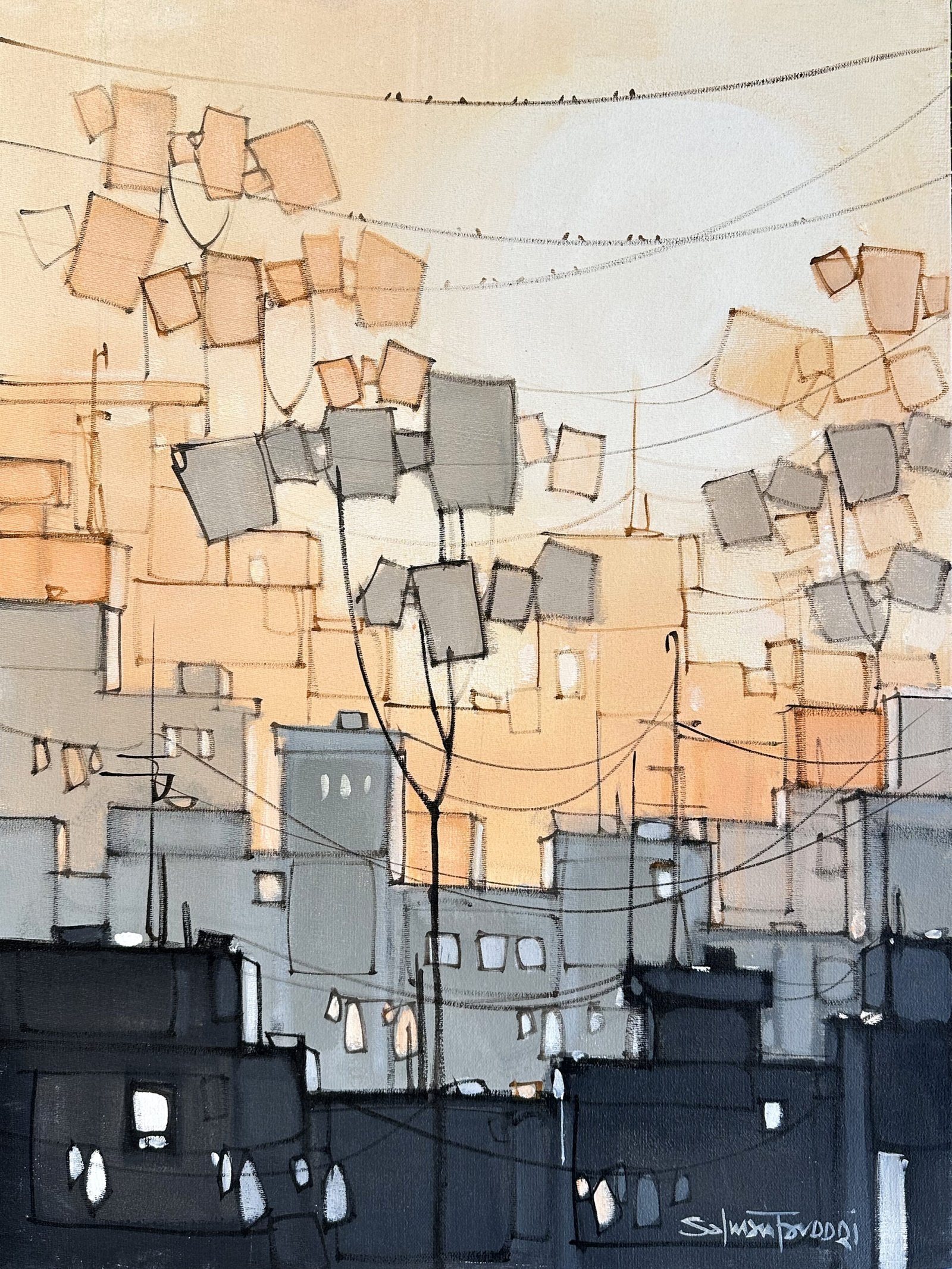 Salman Farooqi Urban Kites Acrylic on Canvas 18x24 inches