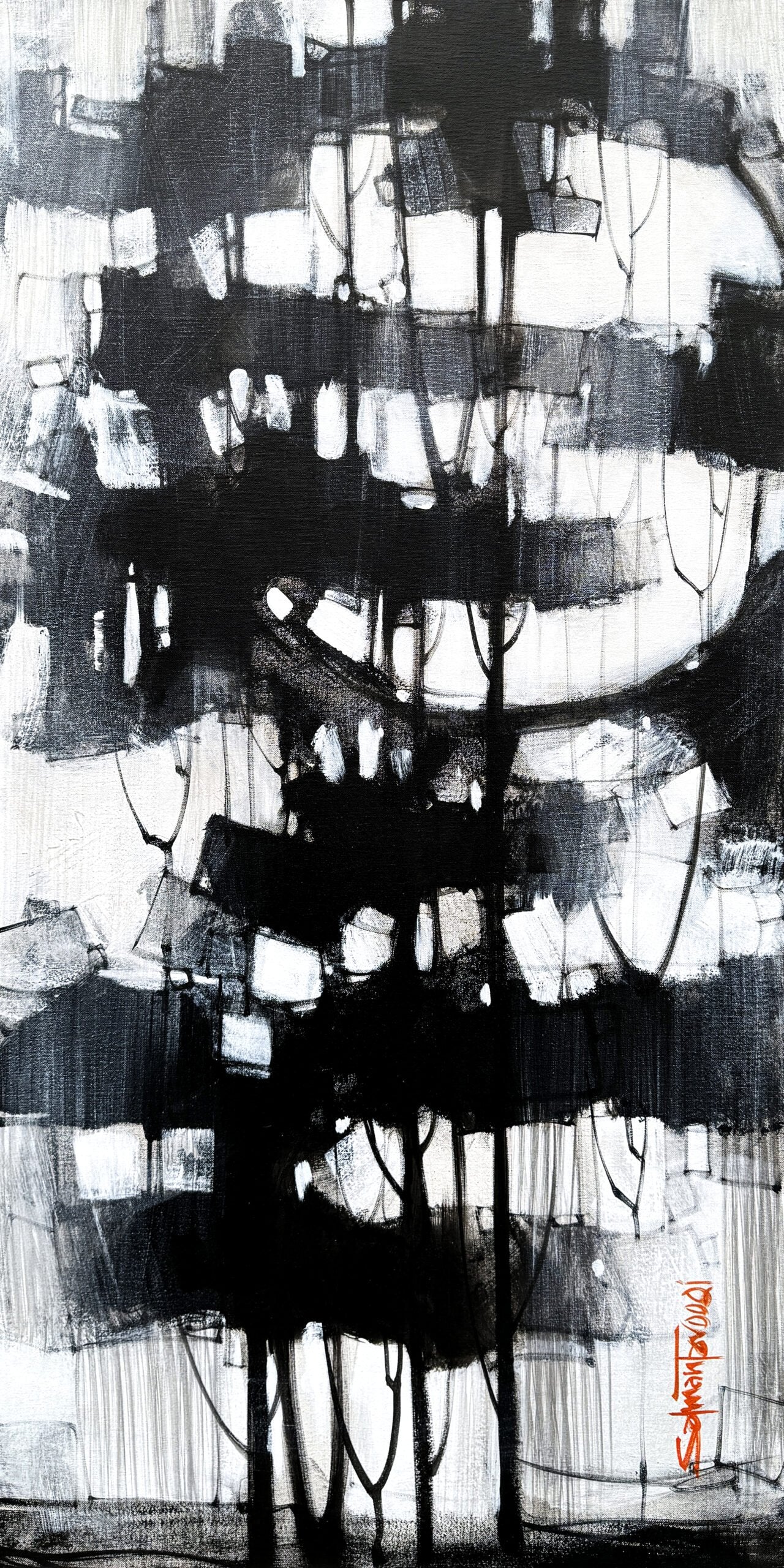 Salman Farooqi Urban Silence Monochrome Acrylic on Canvas 20x40 inches