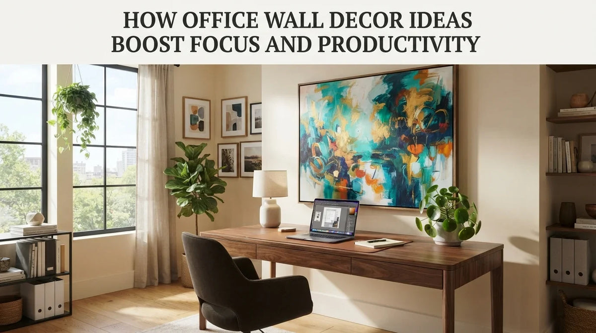 Bright Office Wall Decor Ideas featuring motivational quotes and artwork, creating an inspiring workspace that enhances focus and productivity.