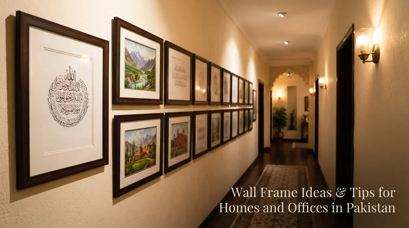 A collection of stylish wall frames showcasing various designs suitable for homes and offices in Pakistan.