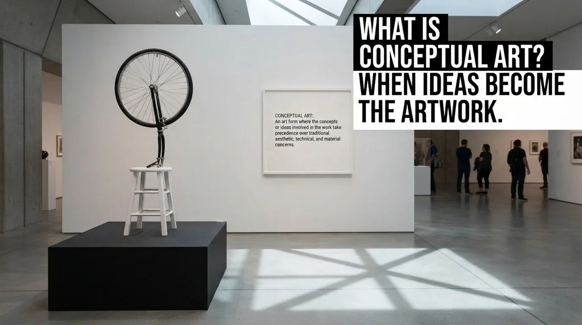 A conceptual art display with mixed media elements, focusing ideas over aesthetics to engage viewers in deep reflections.