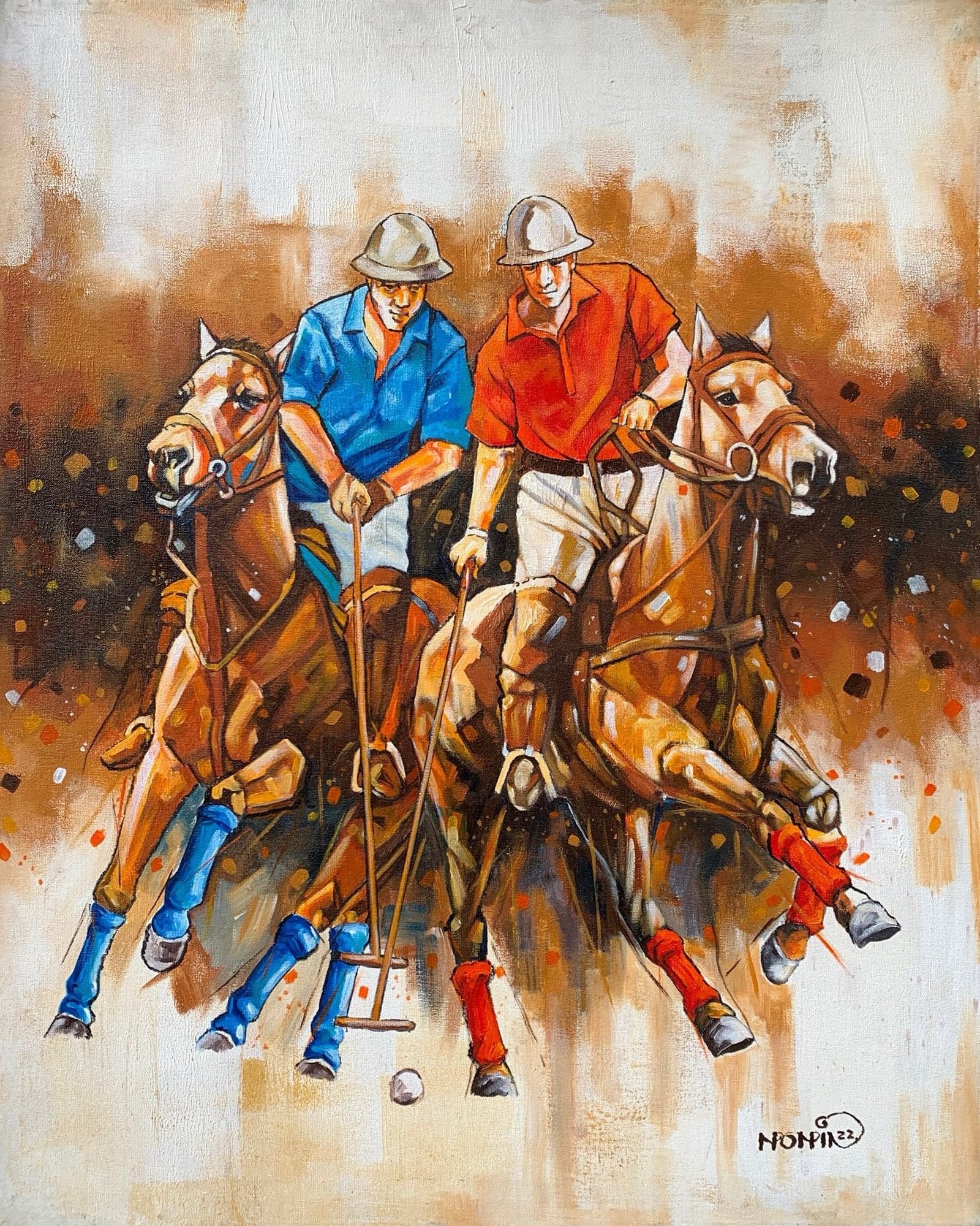 Momin Khan  | Title: Polo Palyers  | Medium: Oil On Canvas   | Size: 24 x 30 inches