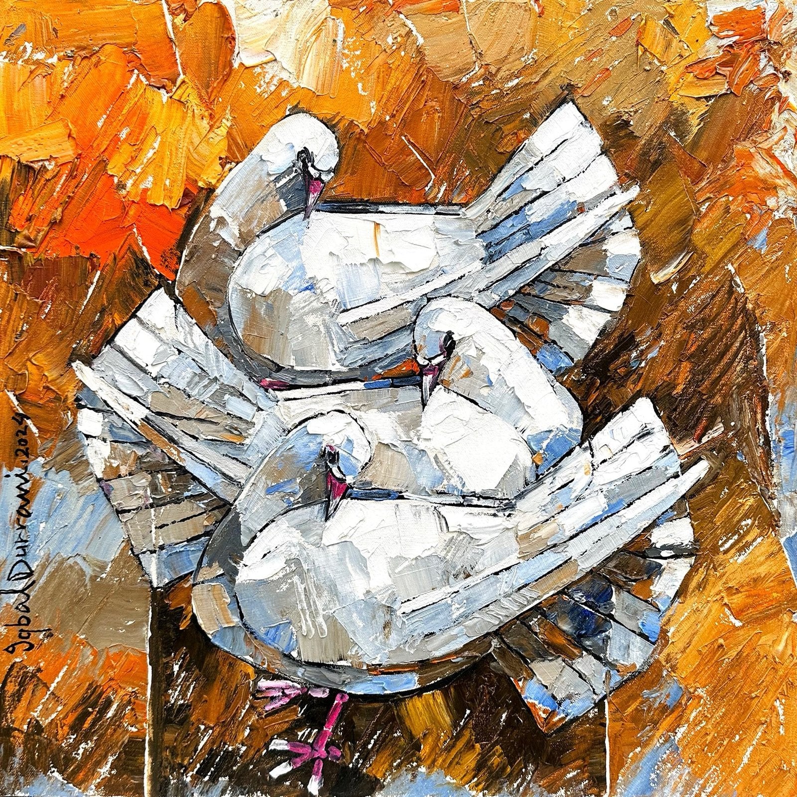 Iqbal Durrani | Title: Wings of Harmony  | Medium: Oil on Canvas (Knife Work) | Size: 18 x 18 inches