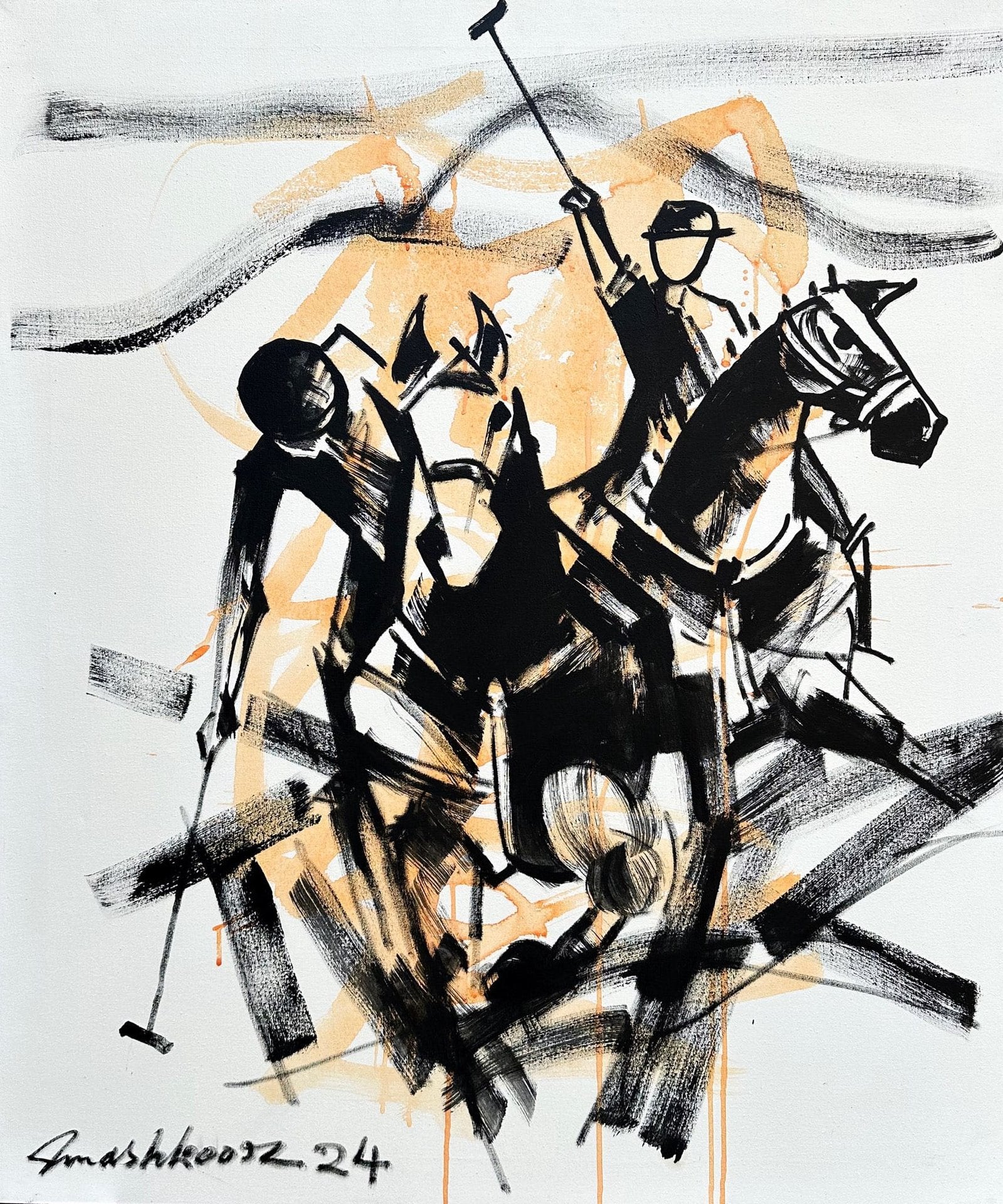 Mashkoor Raza | Title: Polo Players | Medium: Oil On Canvas | Size: 30x36 inches