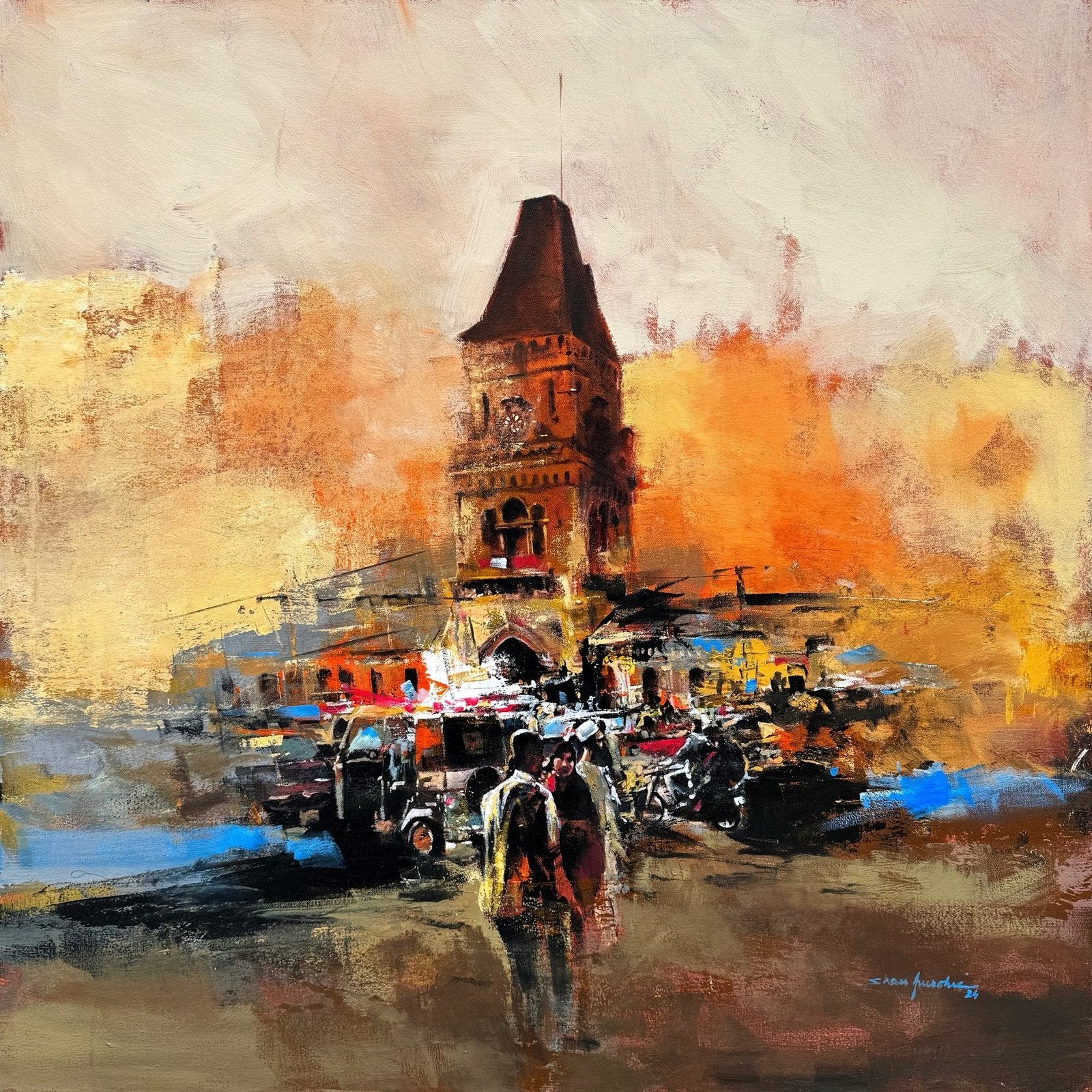 Shan Amrohvi | Title: Empress Market – Heritage of Karachi | Medium: Acrylic On Canvas | Size: 36x36 inches