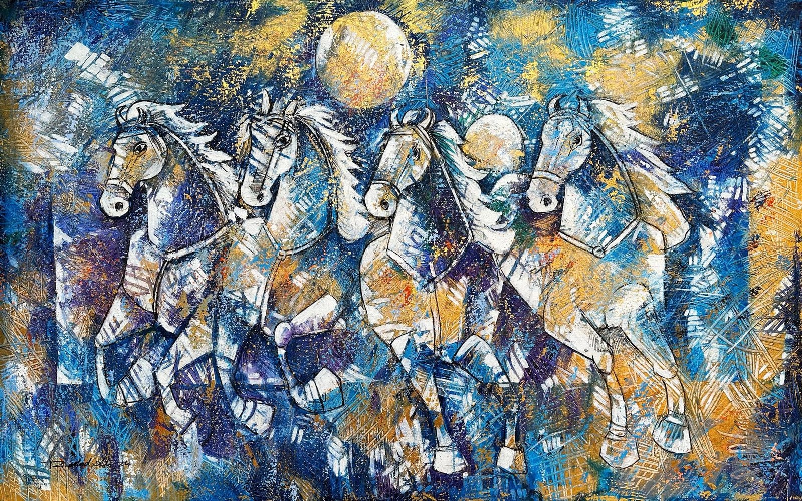 Rashid Ali | Title: Horses | Medium: Oil On Canvas | Size: 30x48 inches