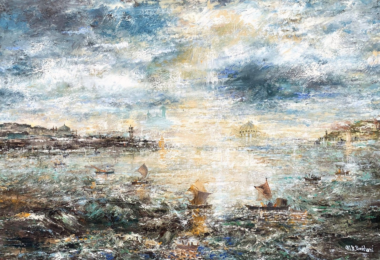 M. A. Bukhari | Title: Twilight Voyage | Medium: Oil on Canvas | Size: 78 x 114 inches