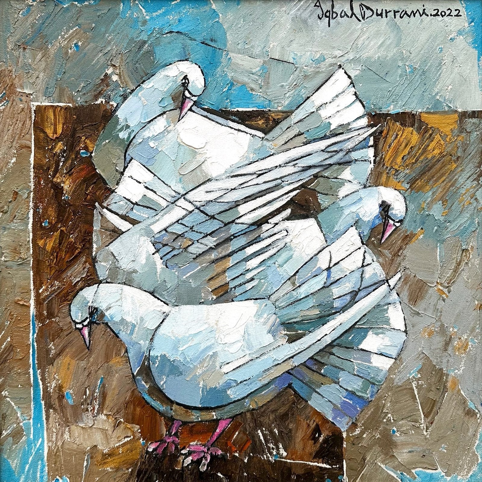 Iqbal Durrani | Title: Wings of Harmony | Medium: Oil on Canvas (Knife Work) | Size: 18 x 18 inches