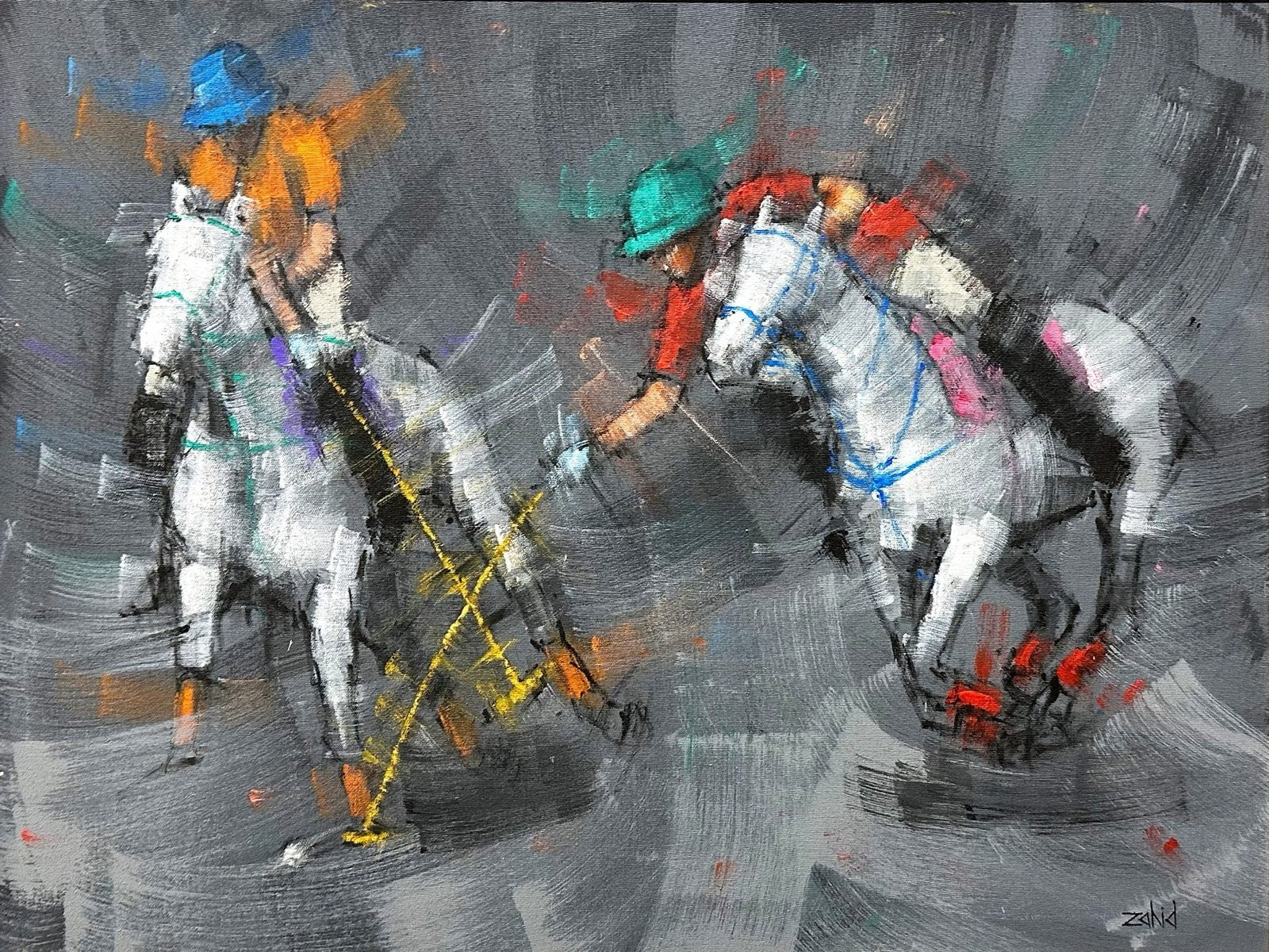 Zahid Saleem | Title: Polo Players | Medium: Acrylic On Canvas | Size: 18x24 inches