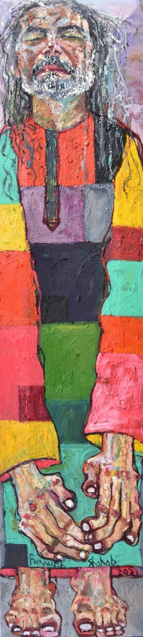 Farrukh Shahab  | Title: Whispers of Devotion  | Medium: Oil On Wood   | Size:  8x32 inches