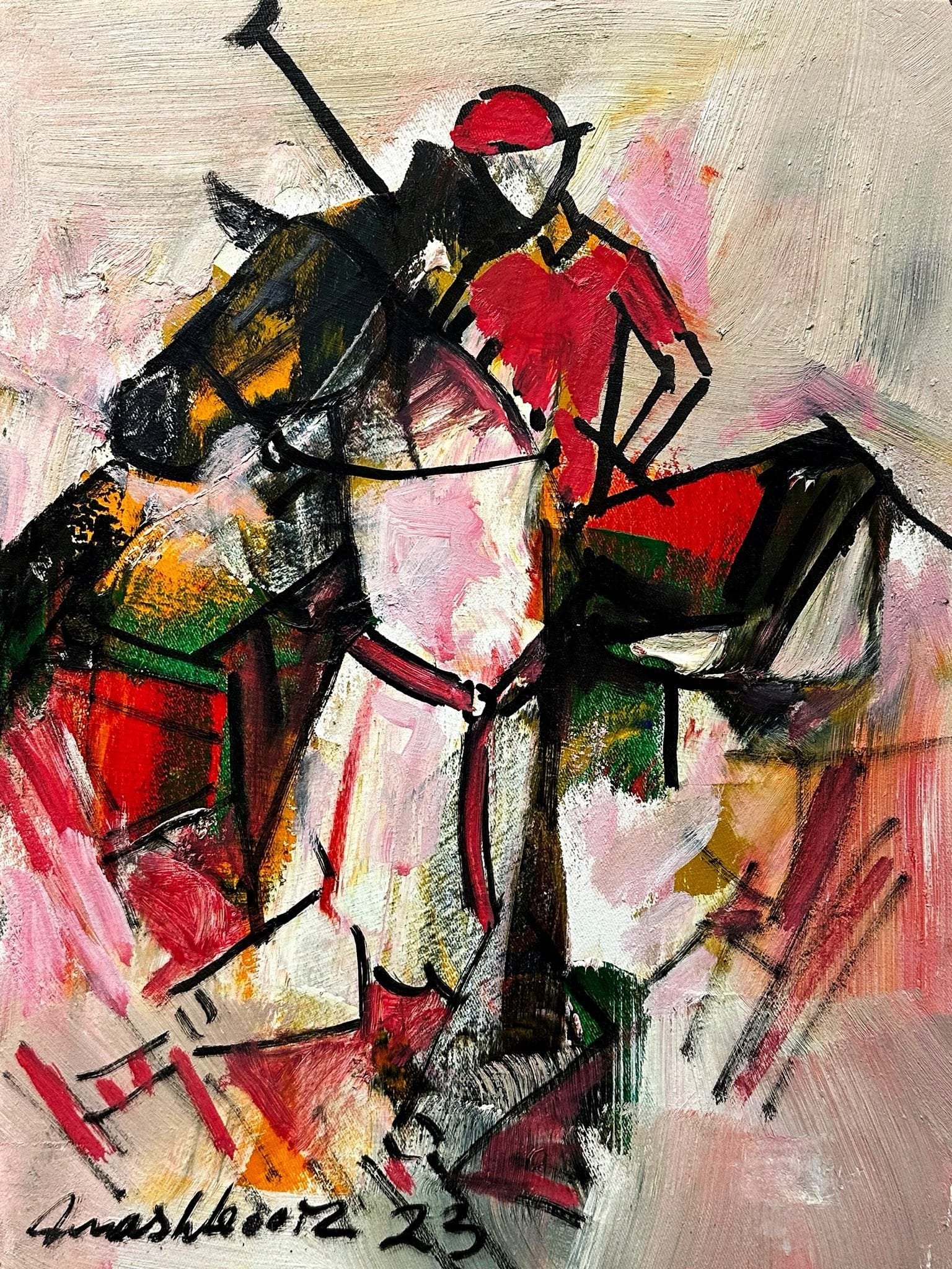 Mashkoor Raza | Title: Polo Player | Medium: Oil On Canvas | Size: 12x16 inches