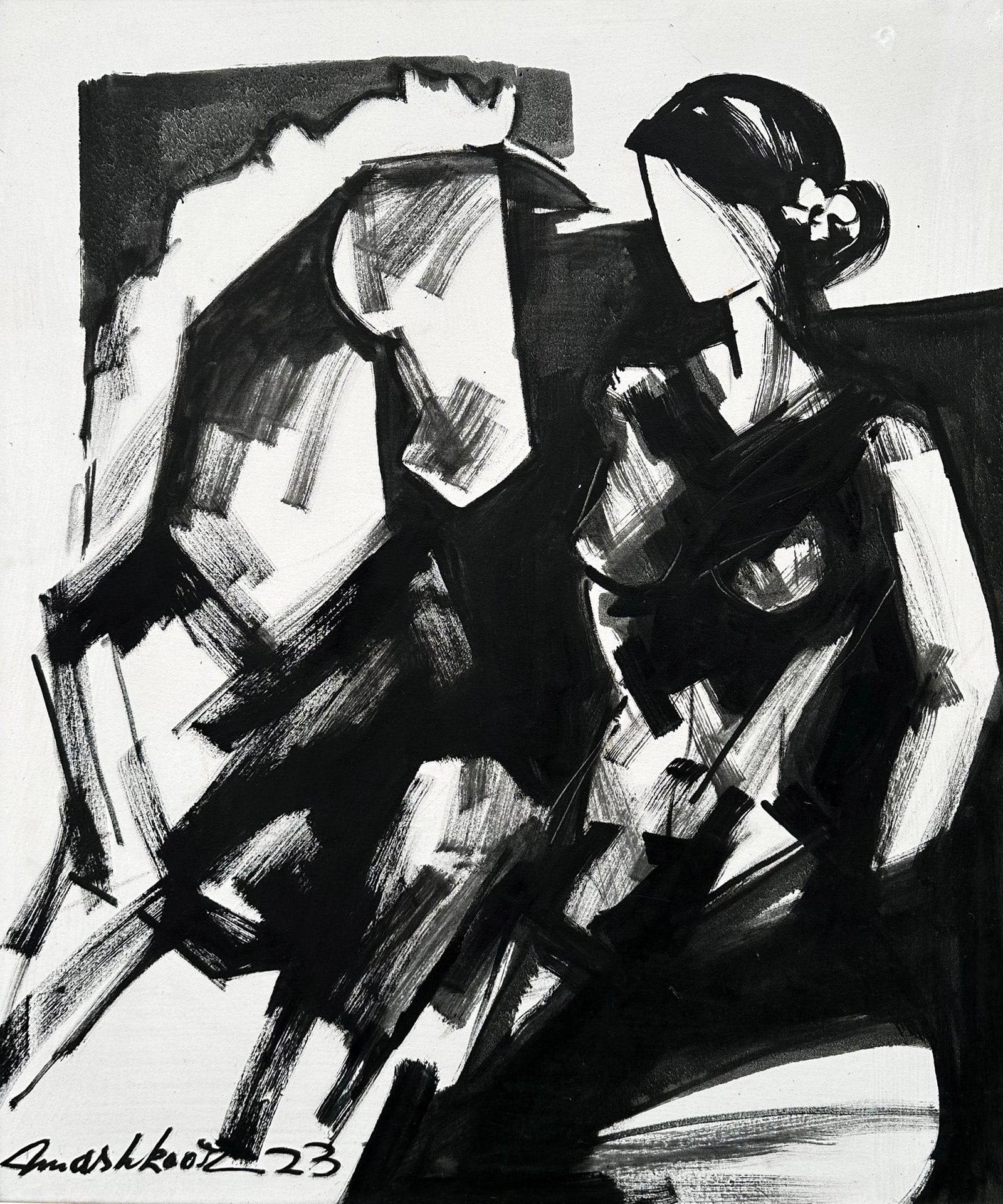 Mashkoor Raza | Title: woman with Horse | Medium: Oil On Canvas | Size: 30x36 inches