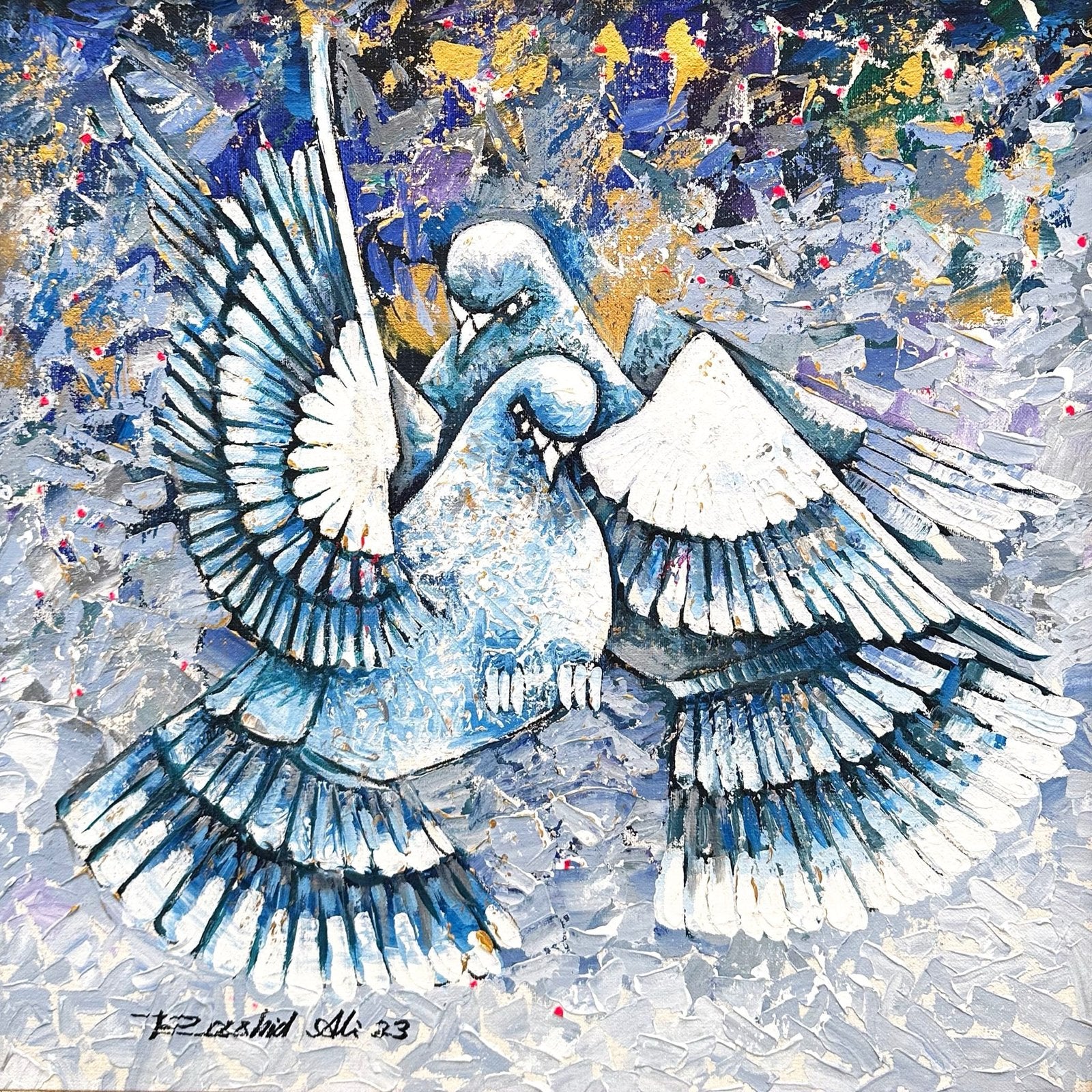 Rashid Ali | Title: Pigeons | Medium: Oil On Canvas | Size: 16x16 inches
