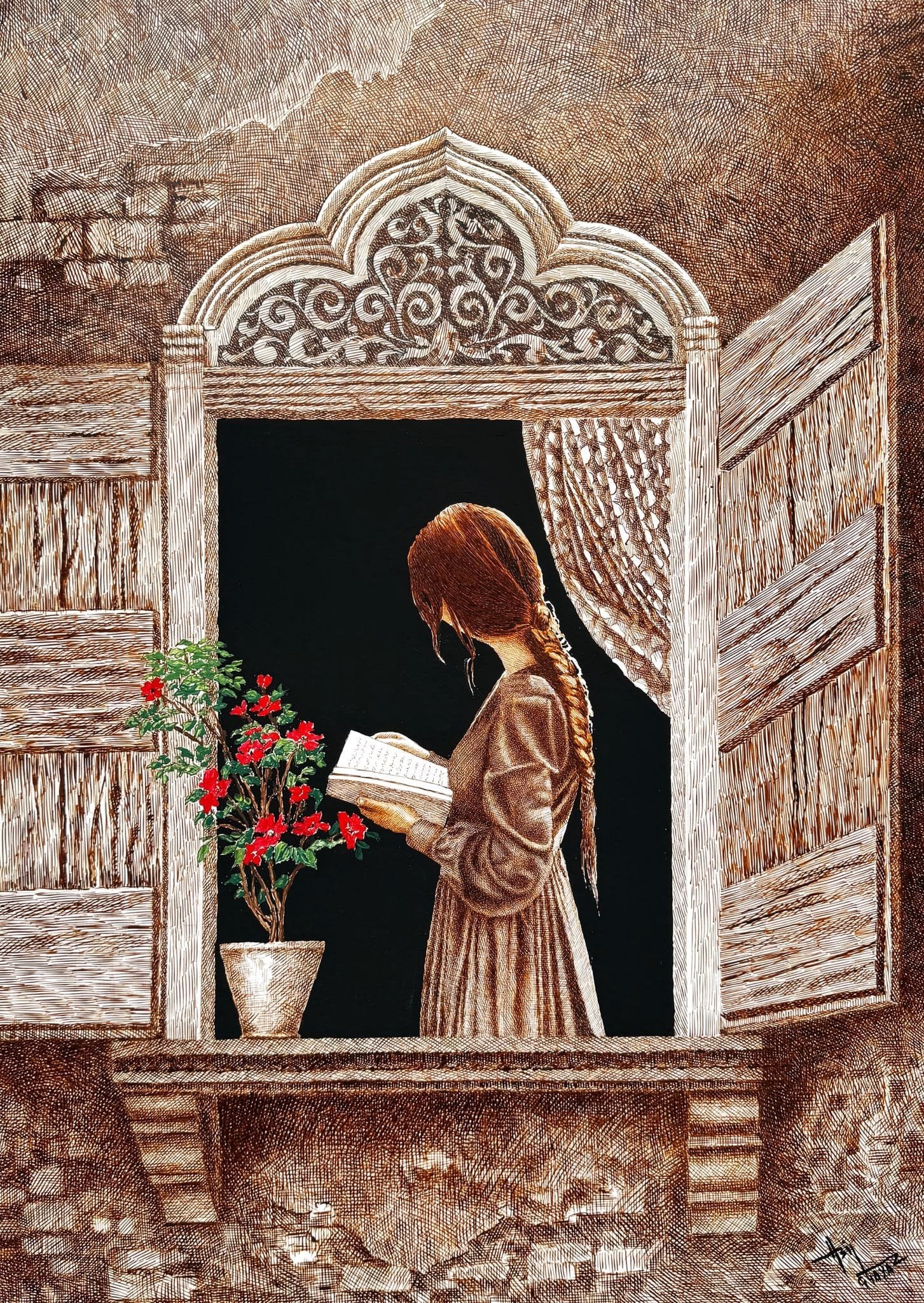 Asif Ghayaz | Title: The Melody of Grace | Medium: Pen &amp; Ink on Paper | Size: 22x31 inches
