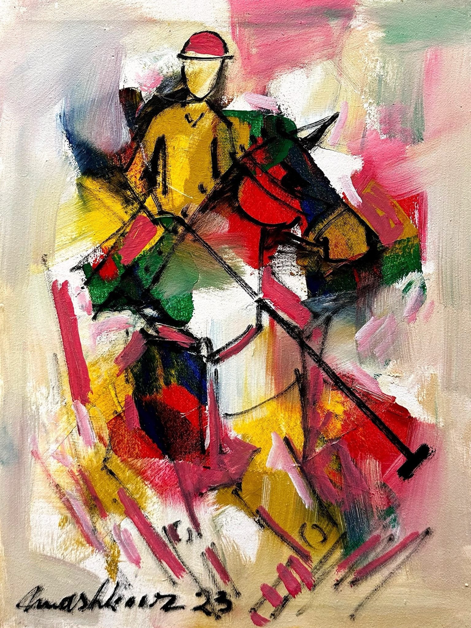 Mashkoor Raza | Title: Polo Abstract | Medium: Oil On Canvas | Size: 12x16 inches