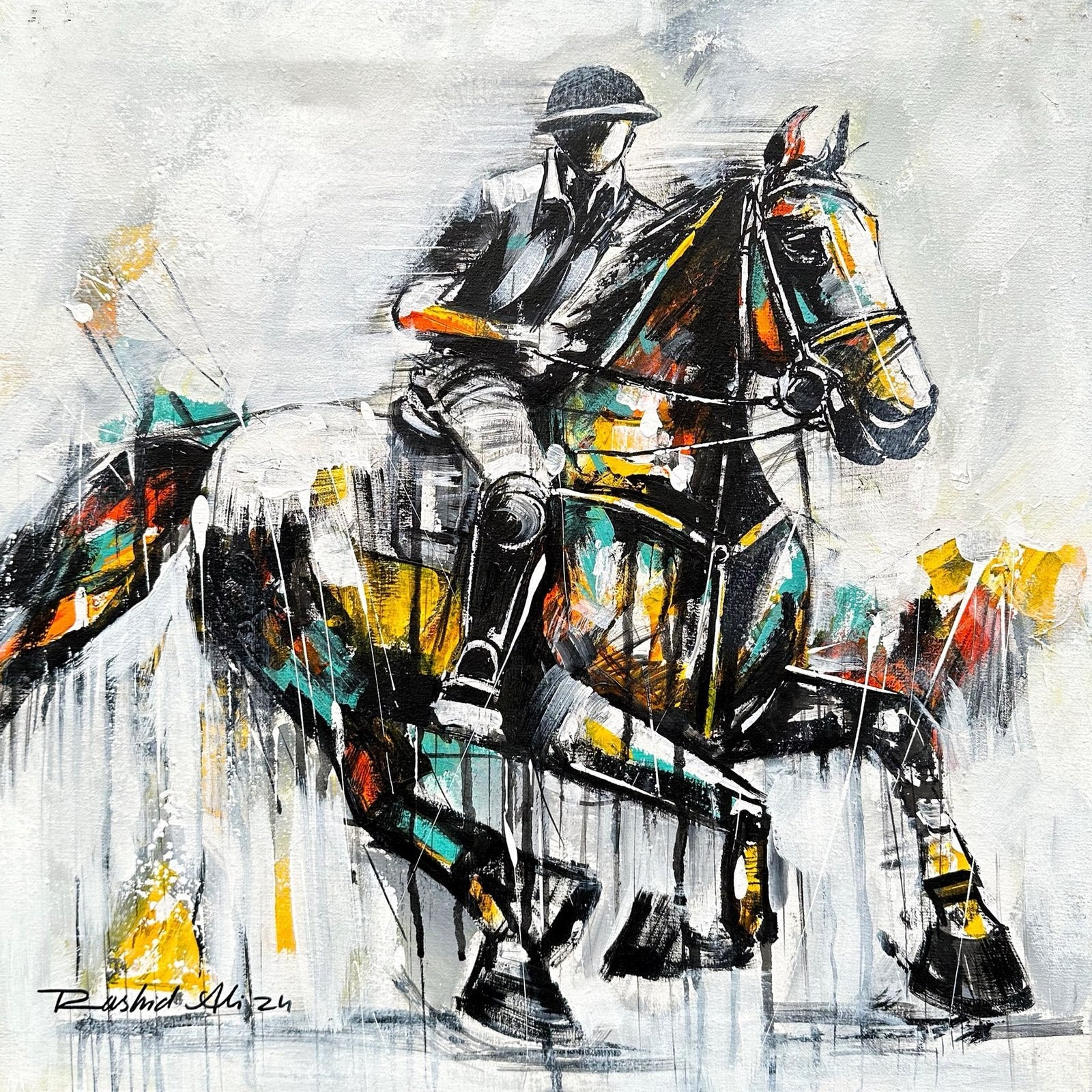 Rashid Ali | Title: Polo Player | Medium: Oil On Canvas | Size: 18x18 inches