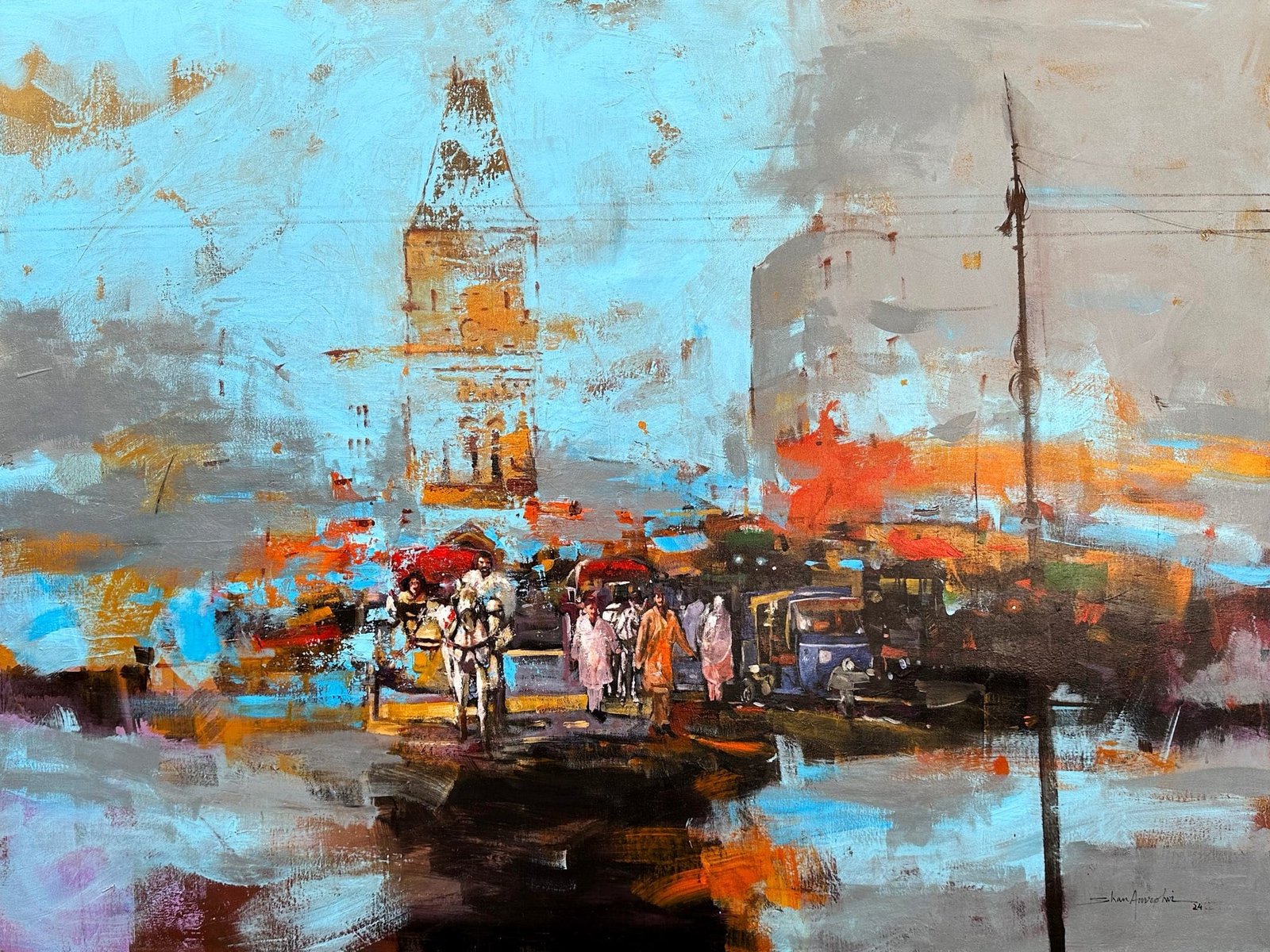Shan Amrohvi | Title: Echoes of Karachi | Medium: Acrylic On Canvas | Size: 36x48 inches
