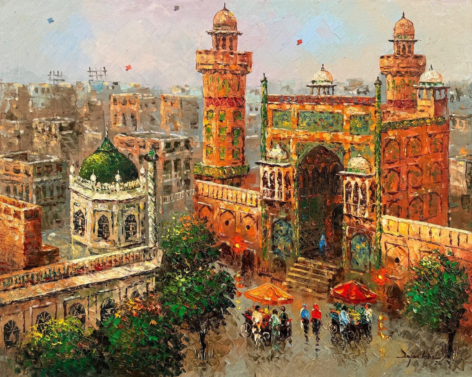 Zafar Iqbal Khan | Title: Wazir Khan Mosque – Lahore’s Timeless Beauty| Medium: Oil On Canvas | Size: 24x30 inches