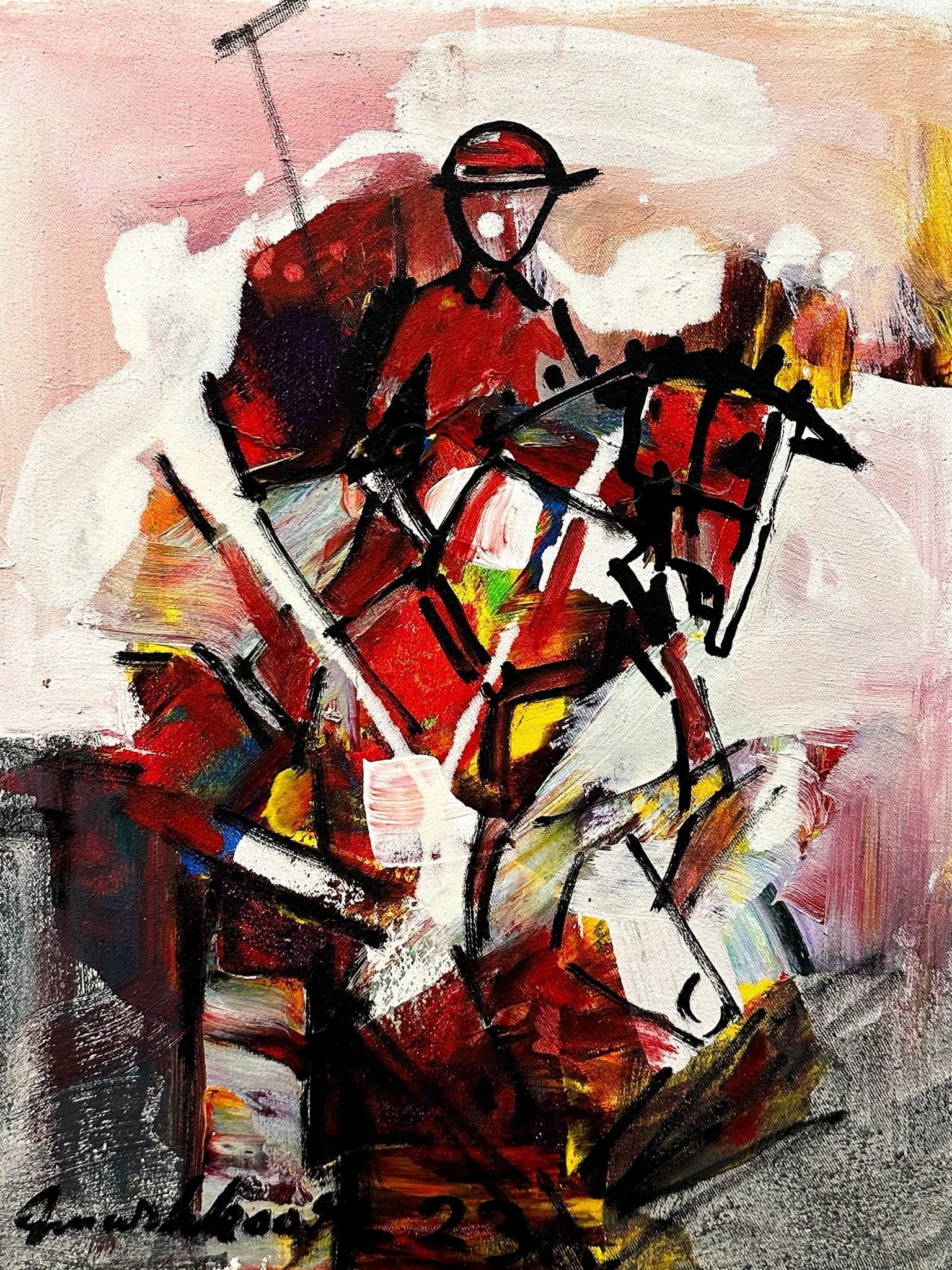 Mashkoor Raza | Title: Polo Abstract | Medium: Oil On Canvas | Size: 12x16 inches