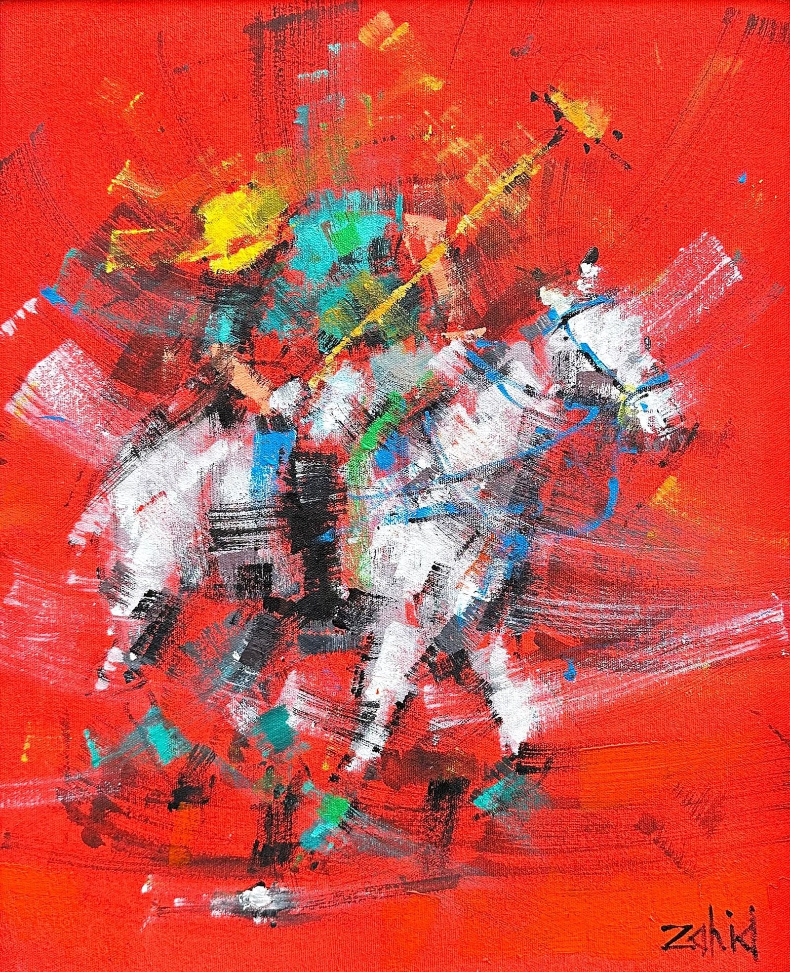 Zahid Saleem | Title: Polo Player | Medium: Acrylic On Canvas | Size: 13x16 inches