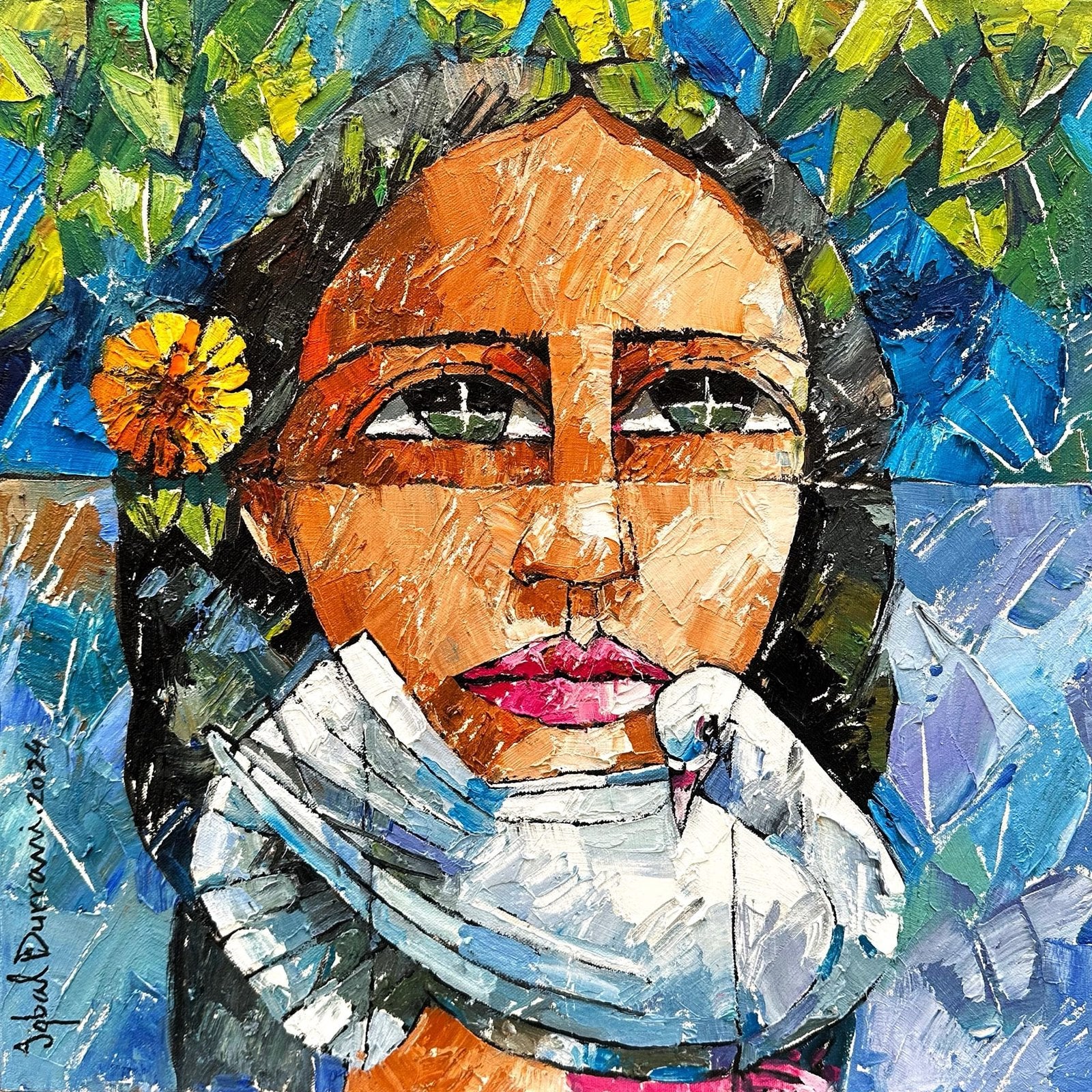 Iqbal Durrani | Title: Harmony | Medium: Oil on Canvas (Knife Work) | Size: 18 x 18 inches