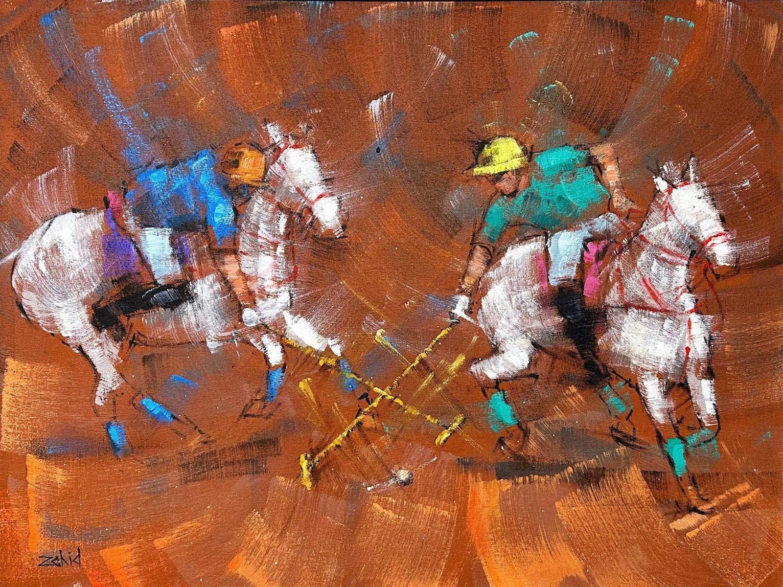 Zahid Saleem | Title: Polo Players | Medium: Acrylic On Canvas | Size: 18x24 inches