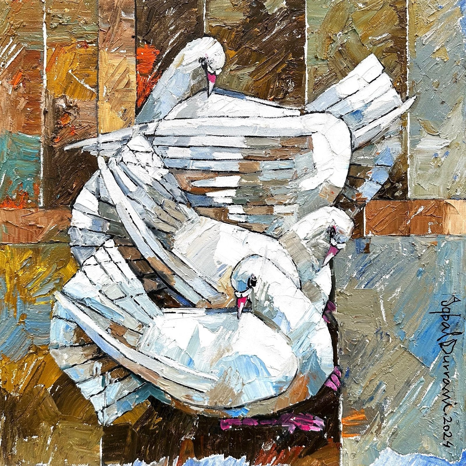 Iqbal Durrani | Title: Wings of Harmony | Medium: Oil on Canvas (Knife Work) | Size: 18 x 18 inches