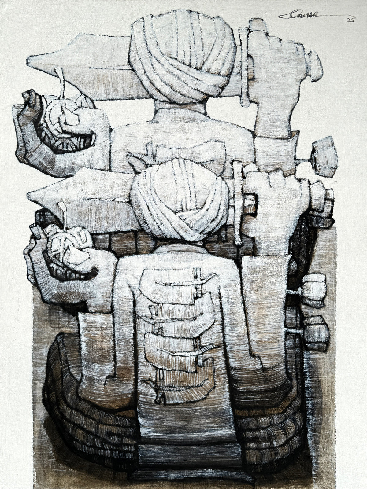 Qamar Siddiqui Figures With Sword Acrylic On Canvas 36x48 Inches