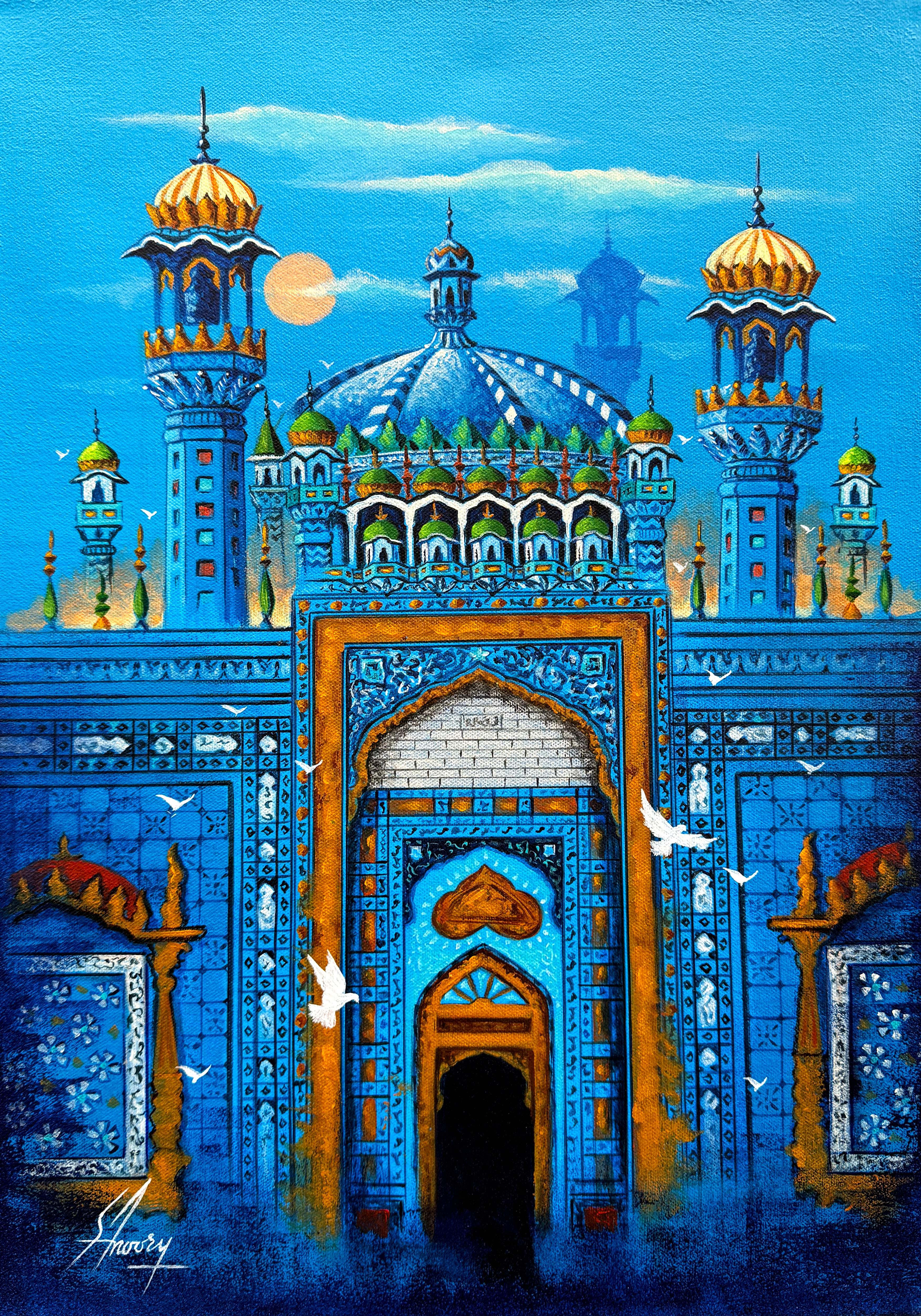 S.A. Noory Mystic Blue Mosque Acrylic on Canvas 14x20 inches