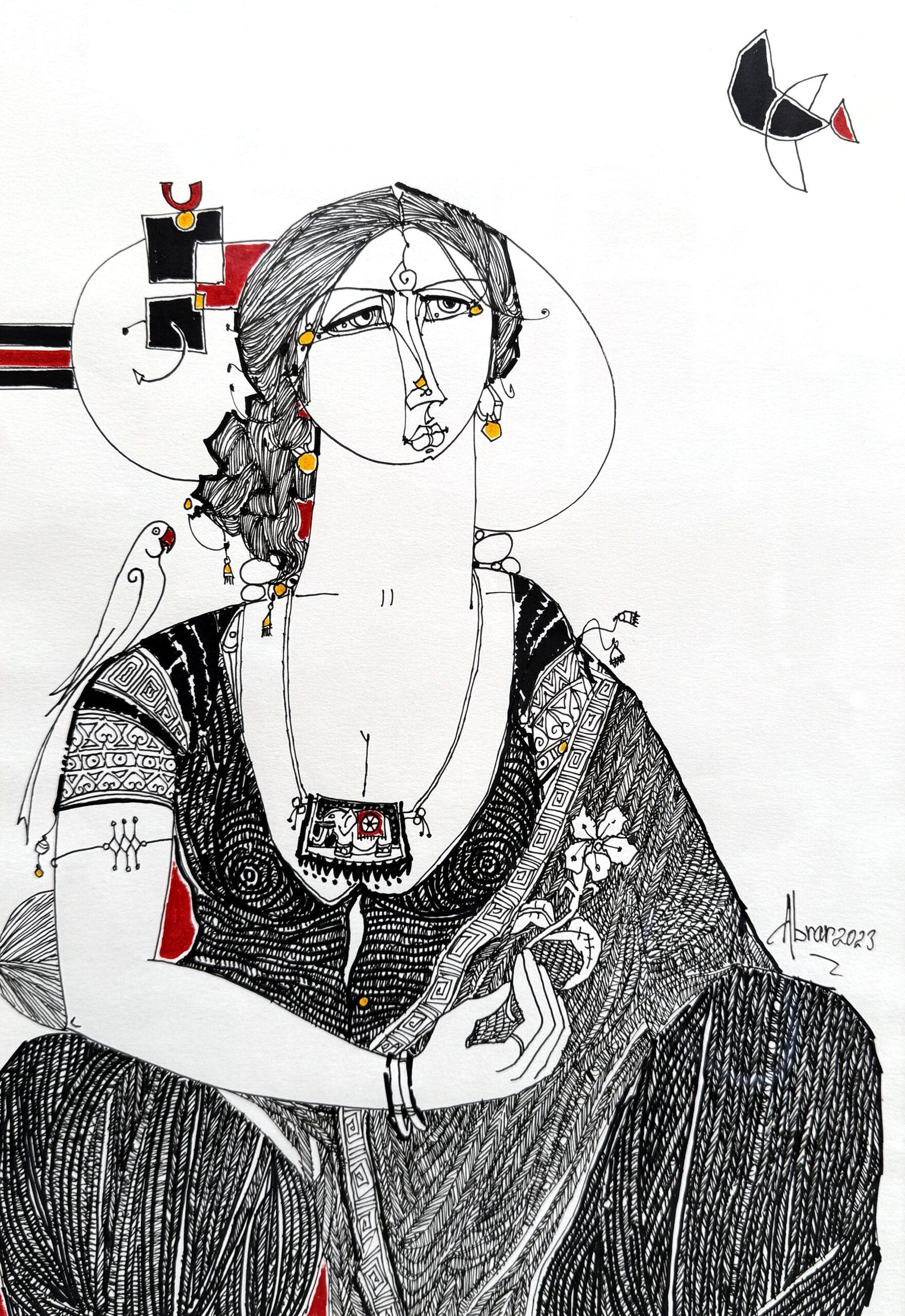 Abrar Ahmed Untitled Woman Pen on Paper 11x16 inches 2023