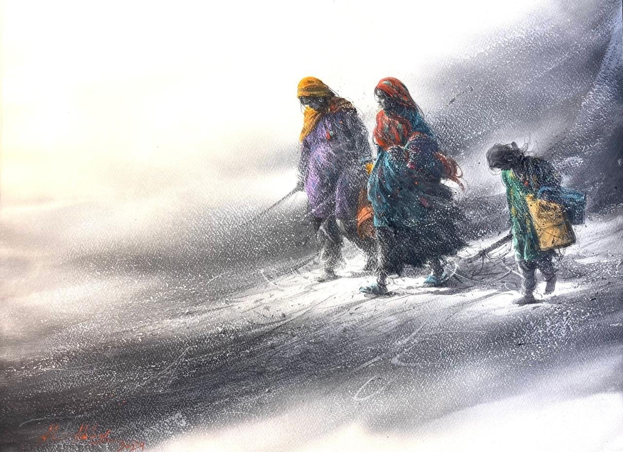 Ali Abbas Desert Journey Watercolor on Paper 22x31 inches