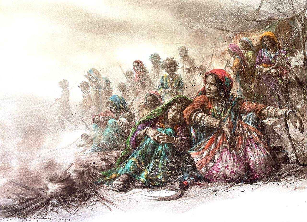 Ali Abbas Gatherings Watercolor on Paper 22x31 inches 2024