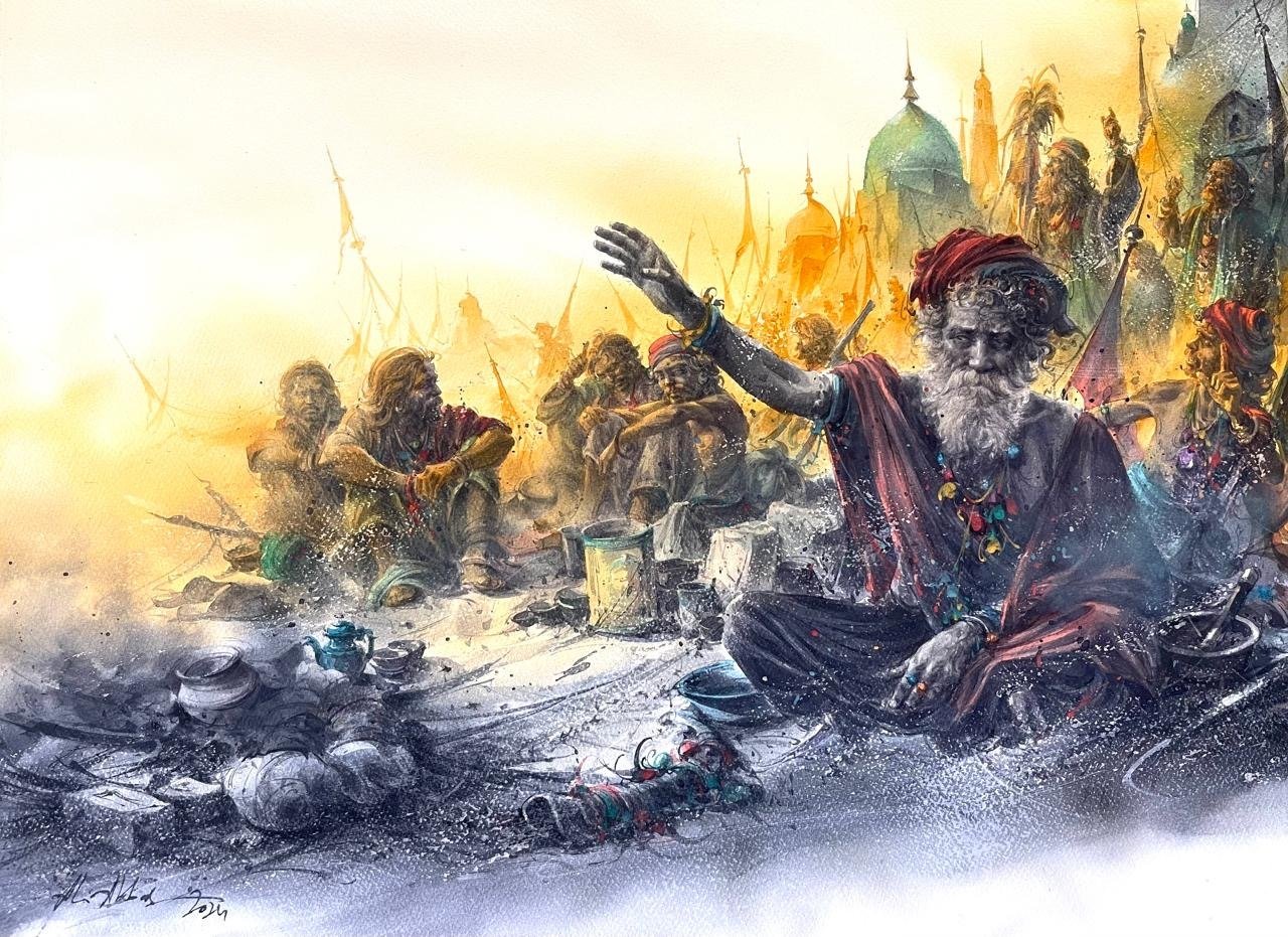 Ali Abbas Mystical Gatherings Watercolor on Paper 22x31 inches 2024