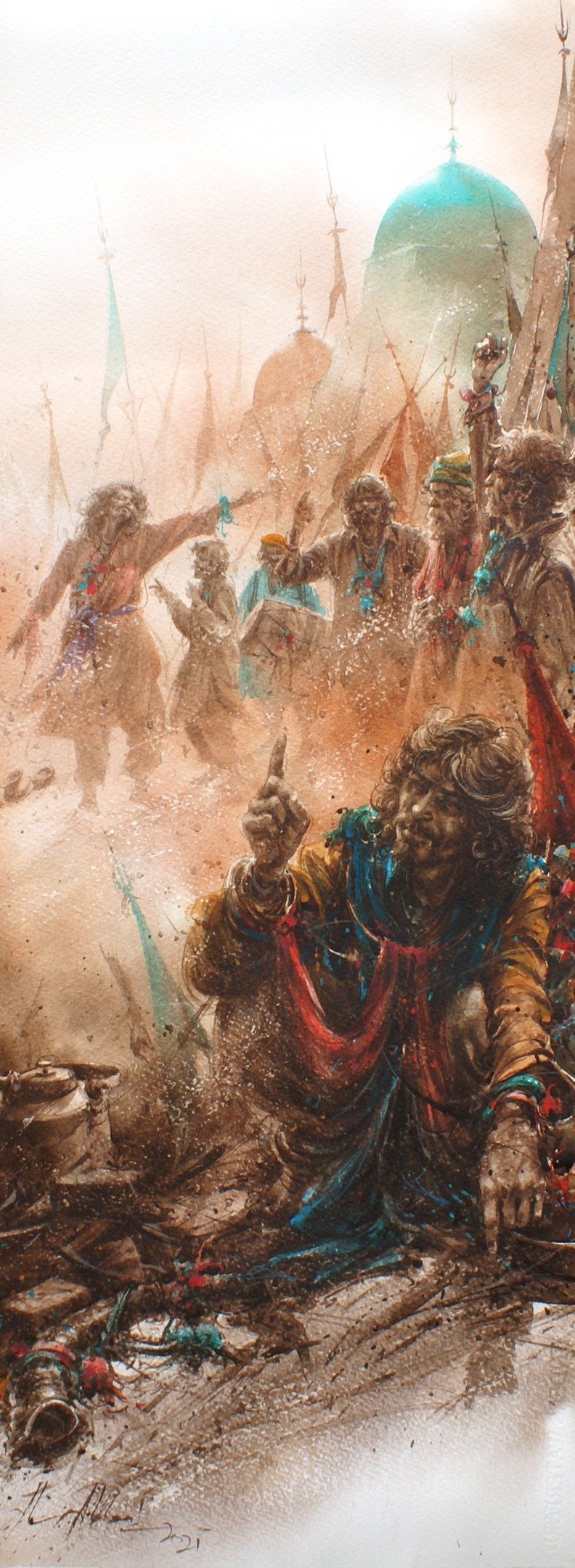 Ali Abbas Sufi Devotion Watercolor on Paper 11x30 inches 2021