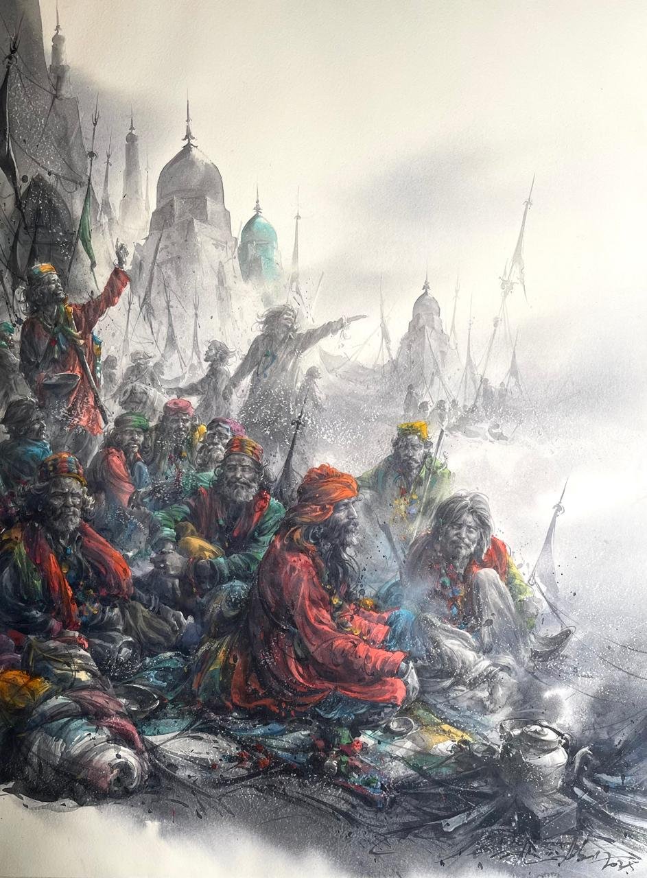 Ali Abbas Sufi Soul Gathering Watercolor on Paper 22x31 inches 2025