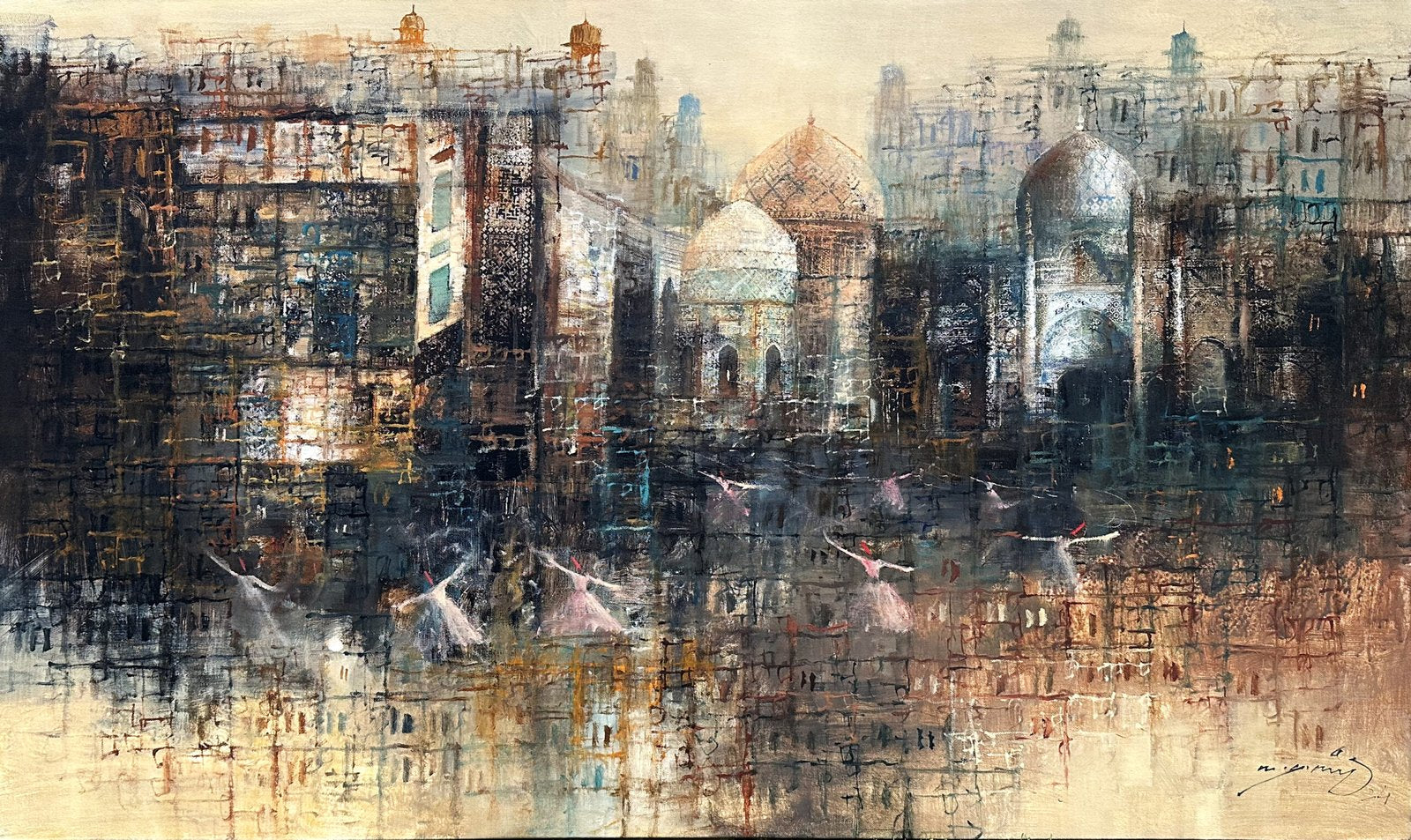 A.Q. Arif Sufi Whispers Acrylic on Canvas 24x42 inches