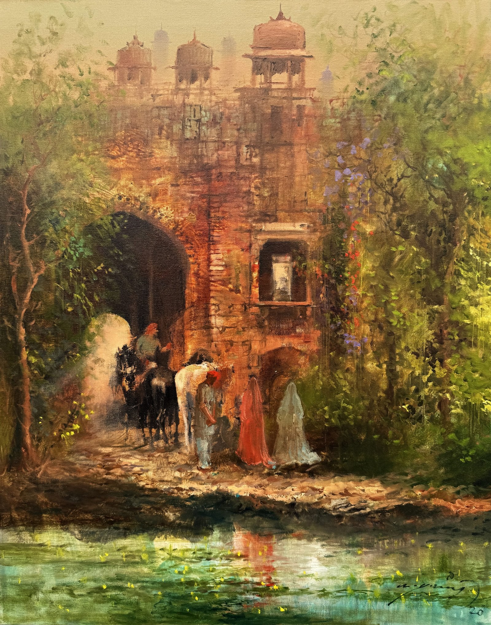 A.Q. Arif Mughal Gate Reflection Acrylic on Canvas 22x28 inches
