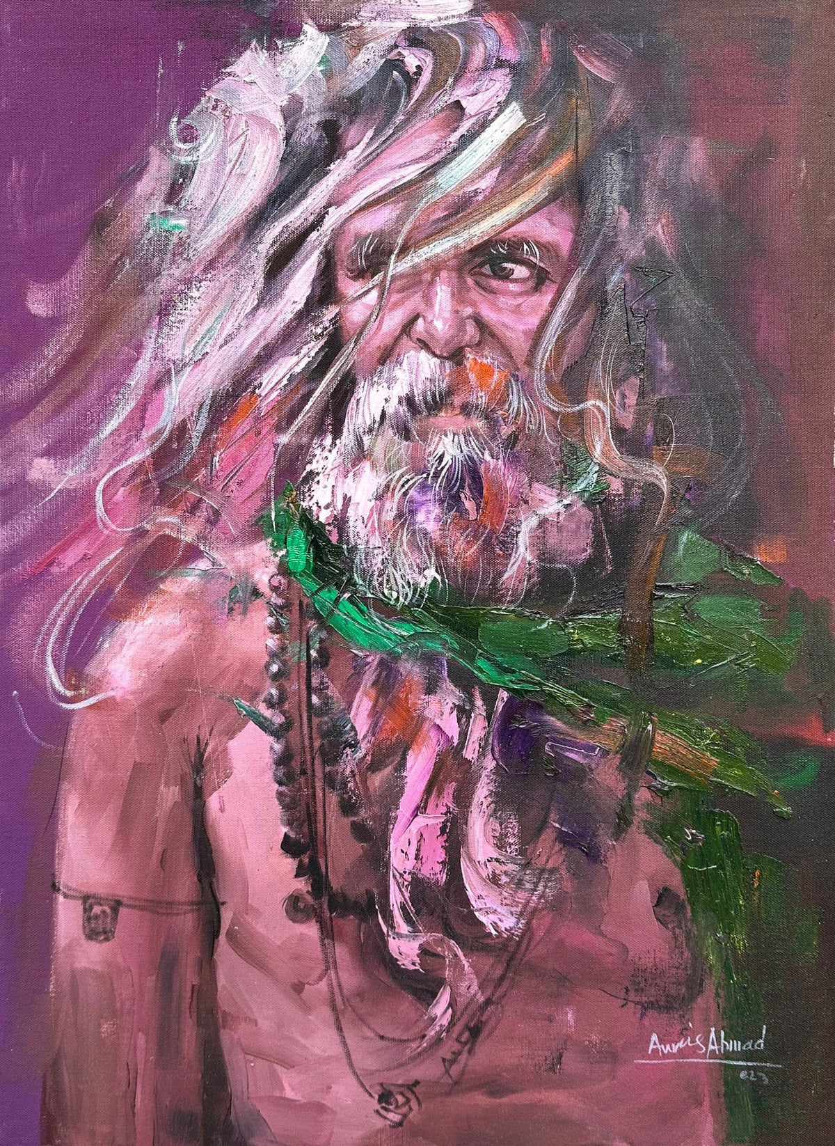 Awais Ahmed 18x24 oil on canvas - Winds Of The Dervish mystic portrait painting