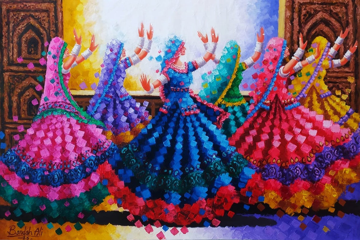 Bandah Ali 24x36 oil on canvas - Colors Of Celebration dancing women painting