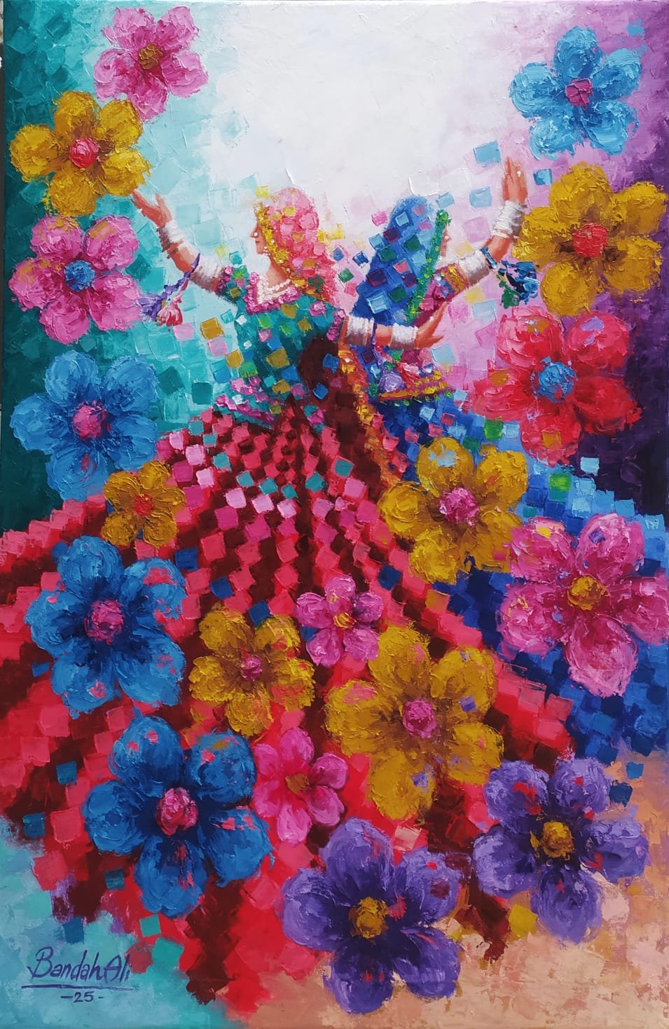 Bandah Ali Colors of Celebration Women Dance Oil Canvas 24x36 inches