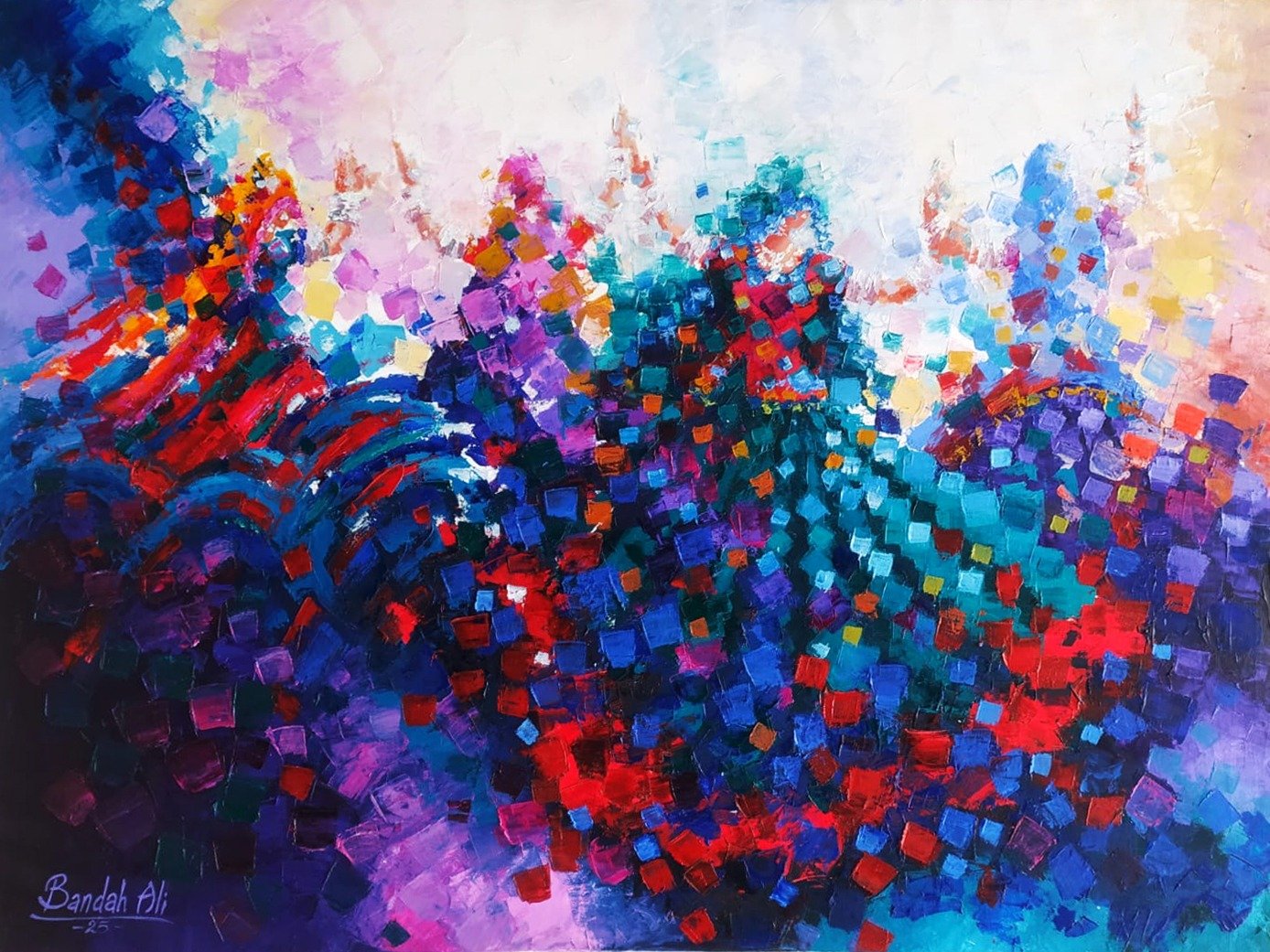 Bandah Ali Colors of Celebrations Abstract Mosaic Oil Canvas 36x48 inches