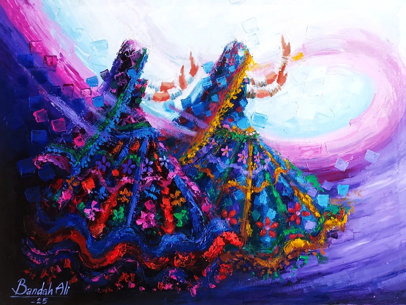 Bandah Ali Mystic Whirl Women Dance Oil Canvas 18x24 inches