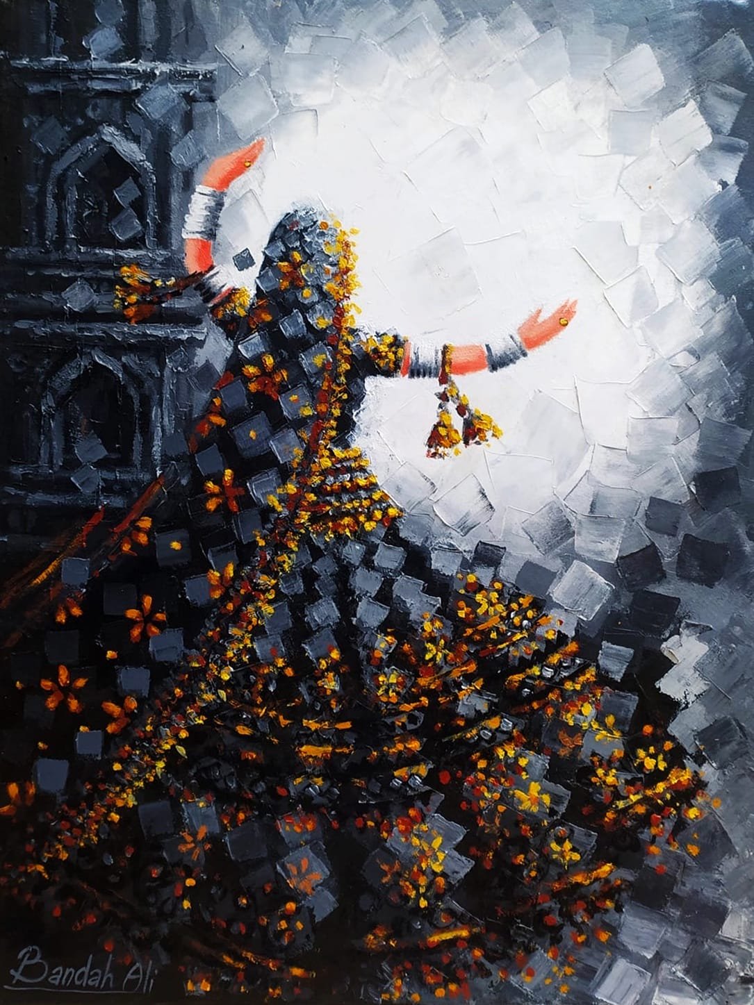 Bandah Ali 18x24 oil on canvas - Shadow Of Devotion dancing woman painting