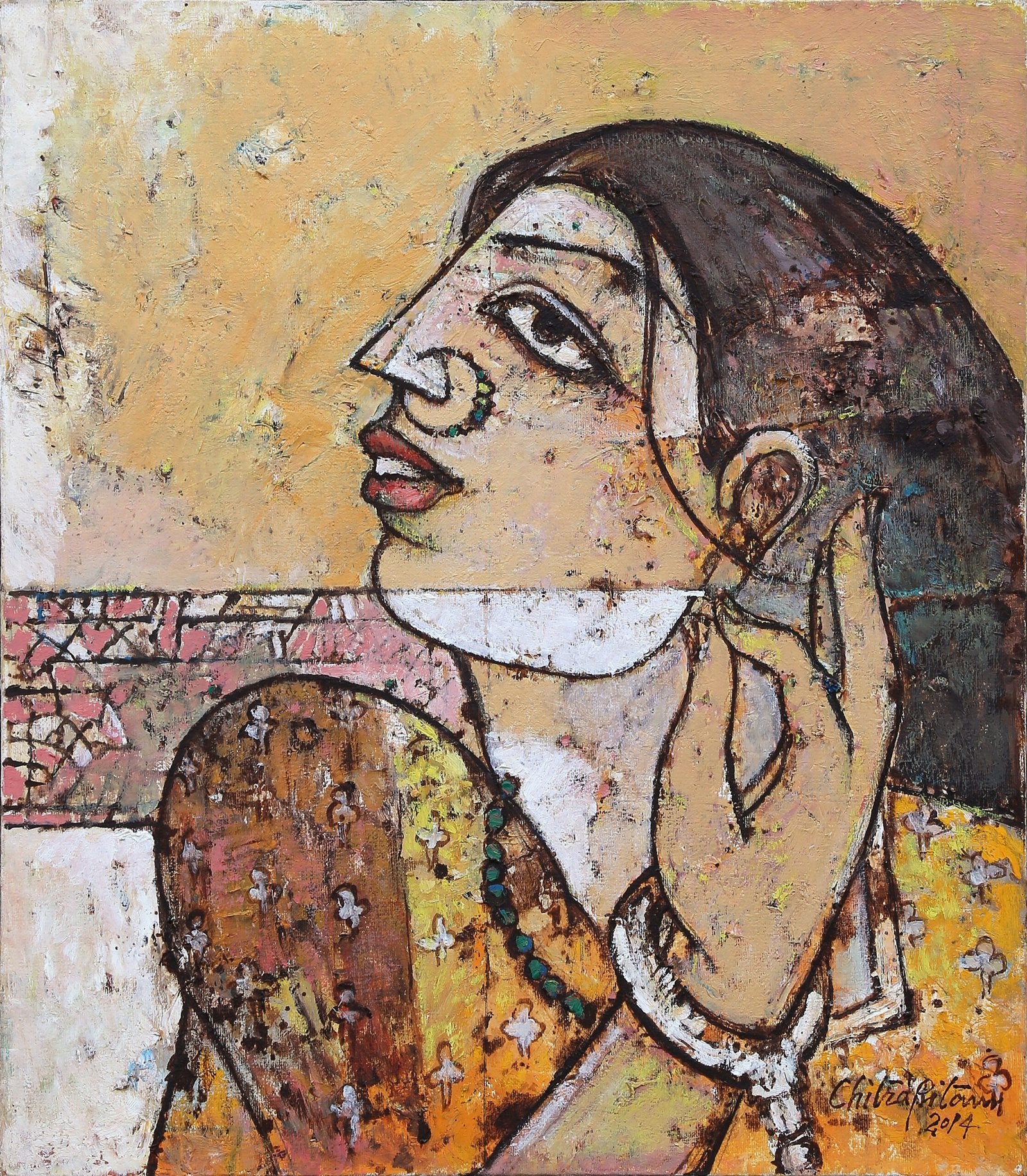 Chitra Pritam Contemplative Woman Portrait Painting 14x16 inches