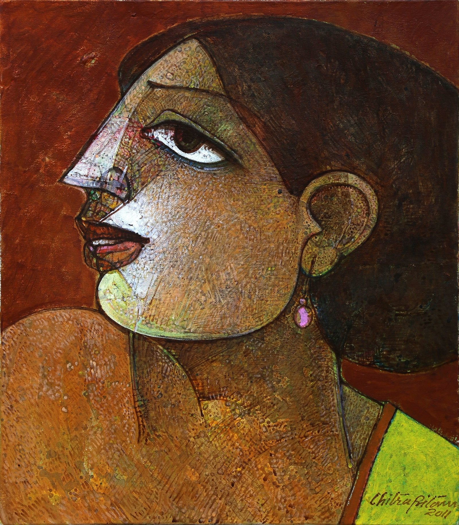 Chitra Pritam Cubist Woman Portrait Painting 14x16 inches 2011