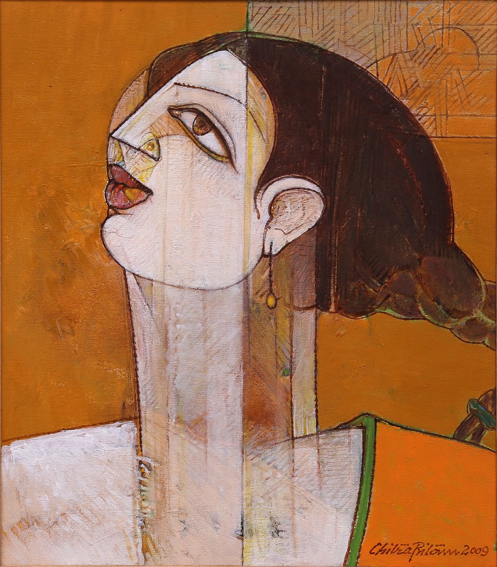 Chitra Pritam Expressionist Woman Face Painting 14x16 inches 2009