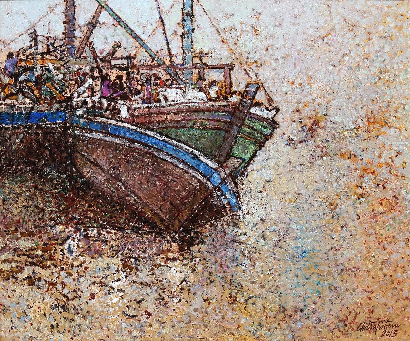 Chitra Pritam Karachi Fishing Harbor Painting 20x24 inches