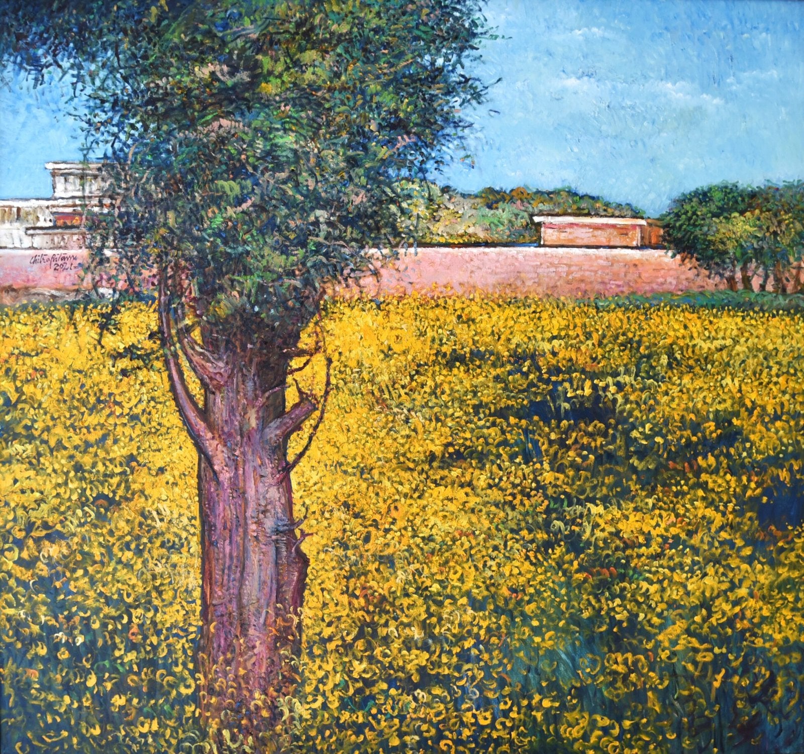 Chitra Pritam Mustard Field Landscape Painting 46x48 inches