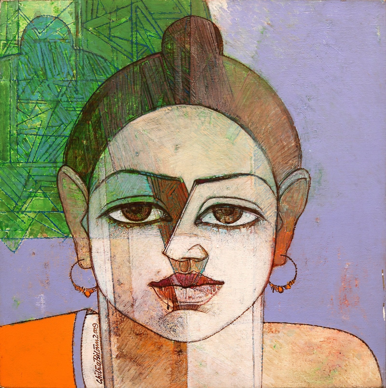 Chitra Pritam Untitled Woman Portrait Oil On Canvas 18x18 inches 2009