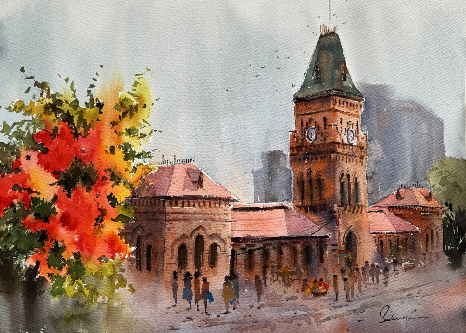 Sadia Arif | Title: Empress Market Karachi | Medium: Watercolor On Paper | Size: 15x21 inches